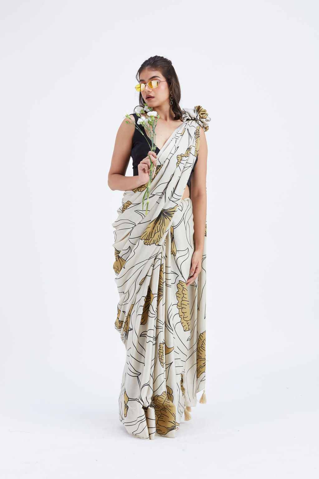Kaia White Saree by Hasttvam with Ete by Hasttvam at Kamakhyaa for sustainable fashion