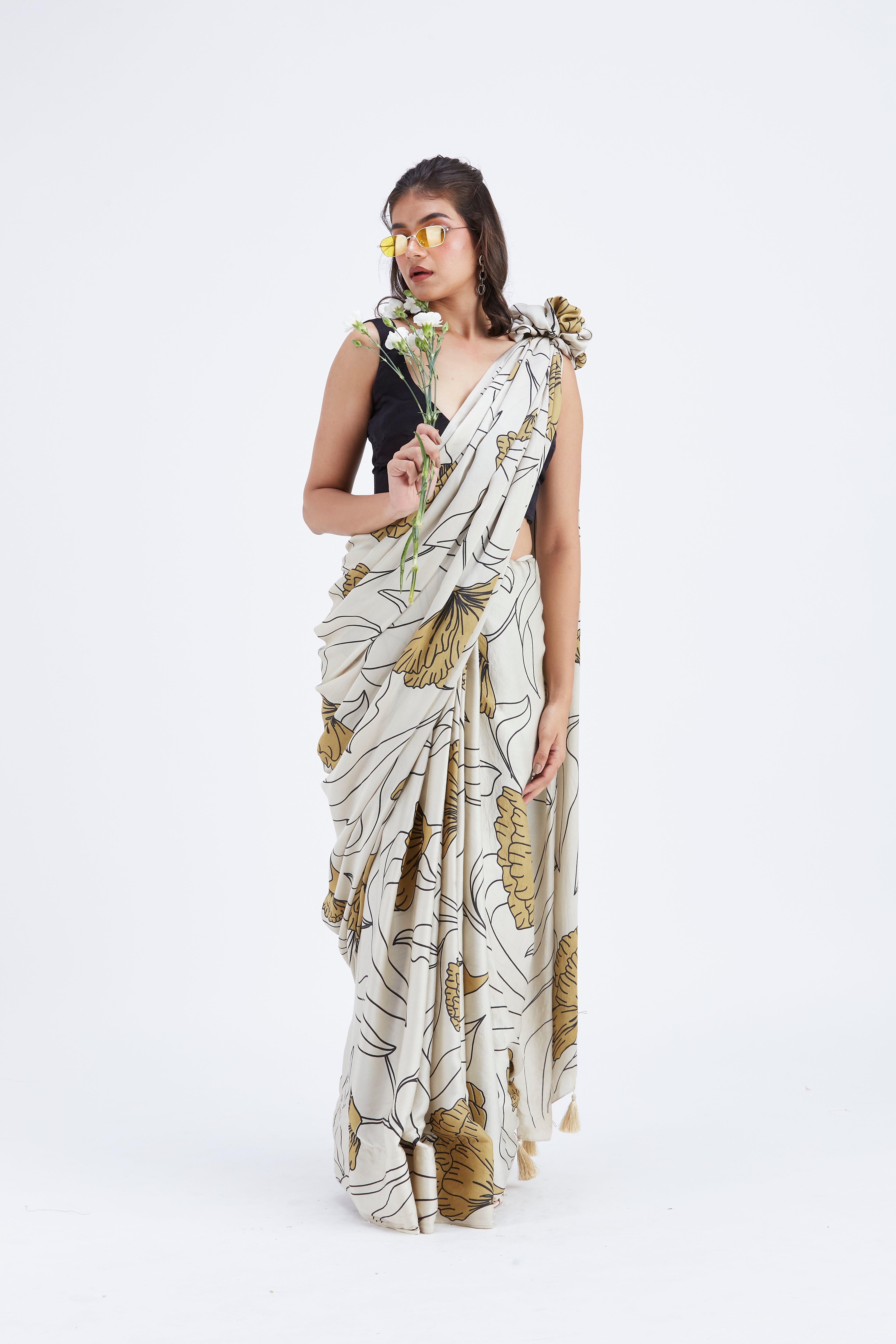 Kaia White Saree by Hasttvam with Ete by Hasttvam at Kamakhyaa for sustainable fashion