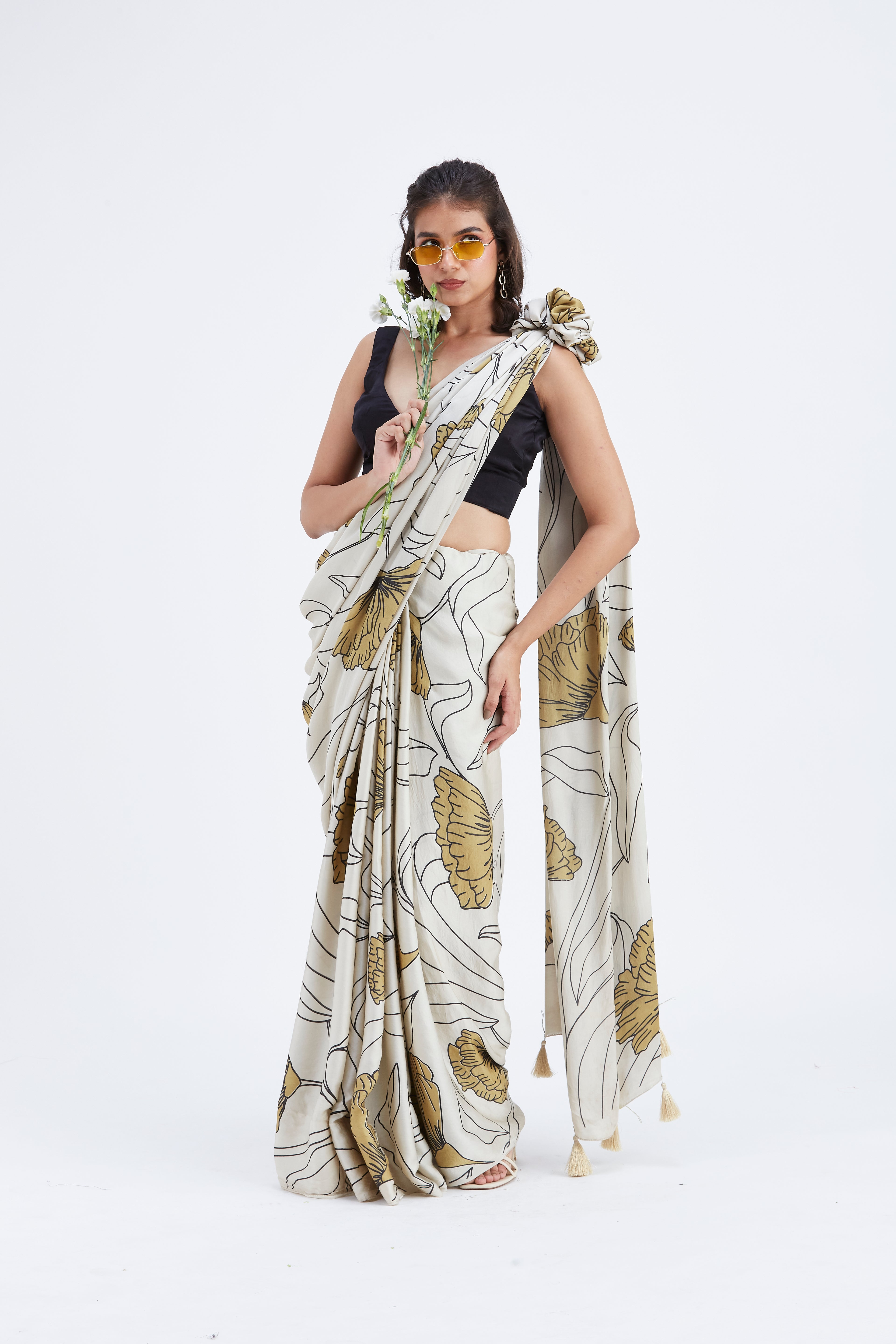 Kaia White Saree by Hasttvam with Ete by Hasttvam at Kamakhyaa for sustainable fashion