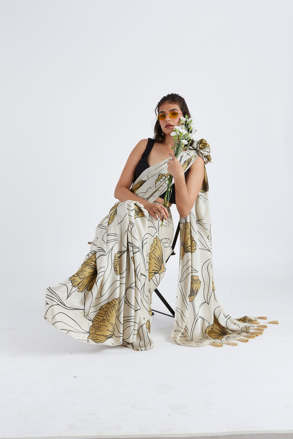 Kaia White Saree by Hasttvam with Ete by Hasttvam at Kamakhyaa for sustainable fashion