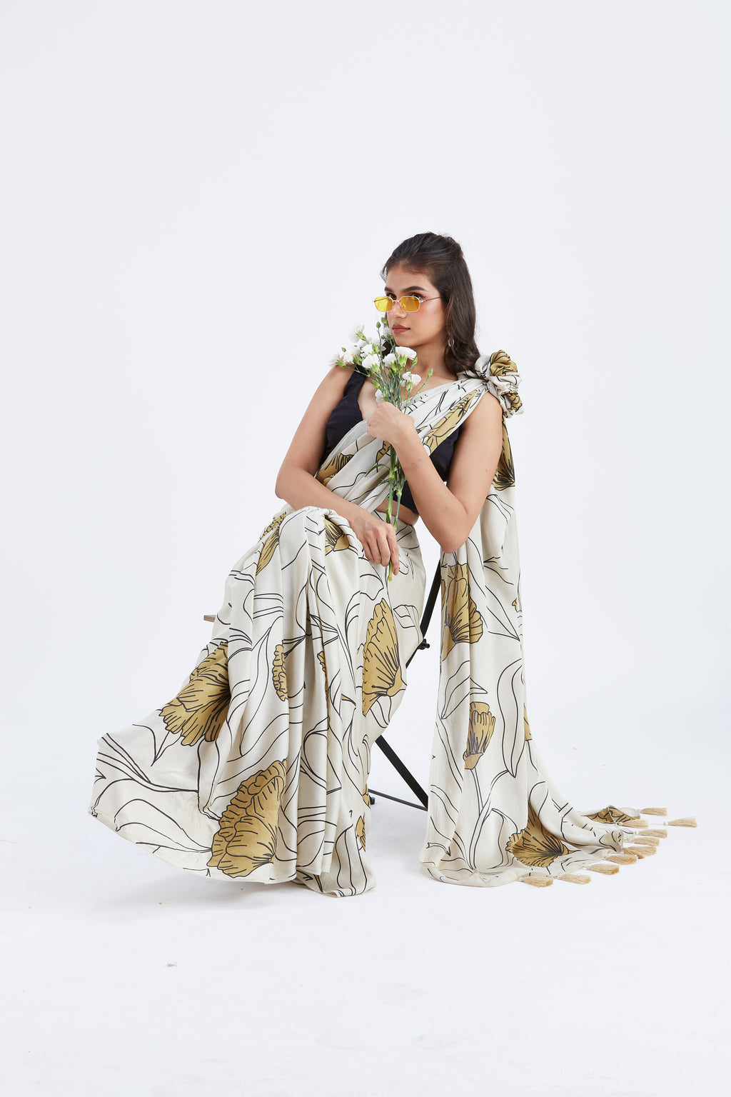 Kaia White Saree by Hasttvam with Ete by Hasttvam at Kamakhyaa for sustainable fashion