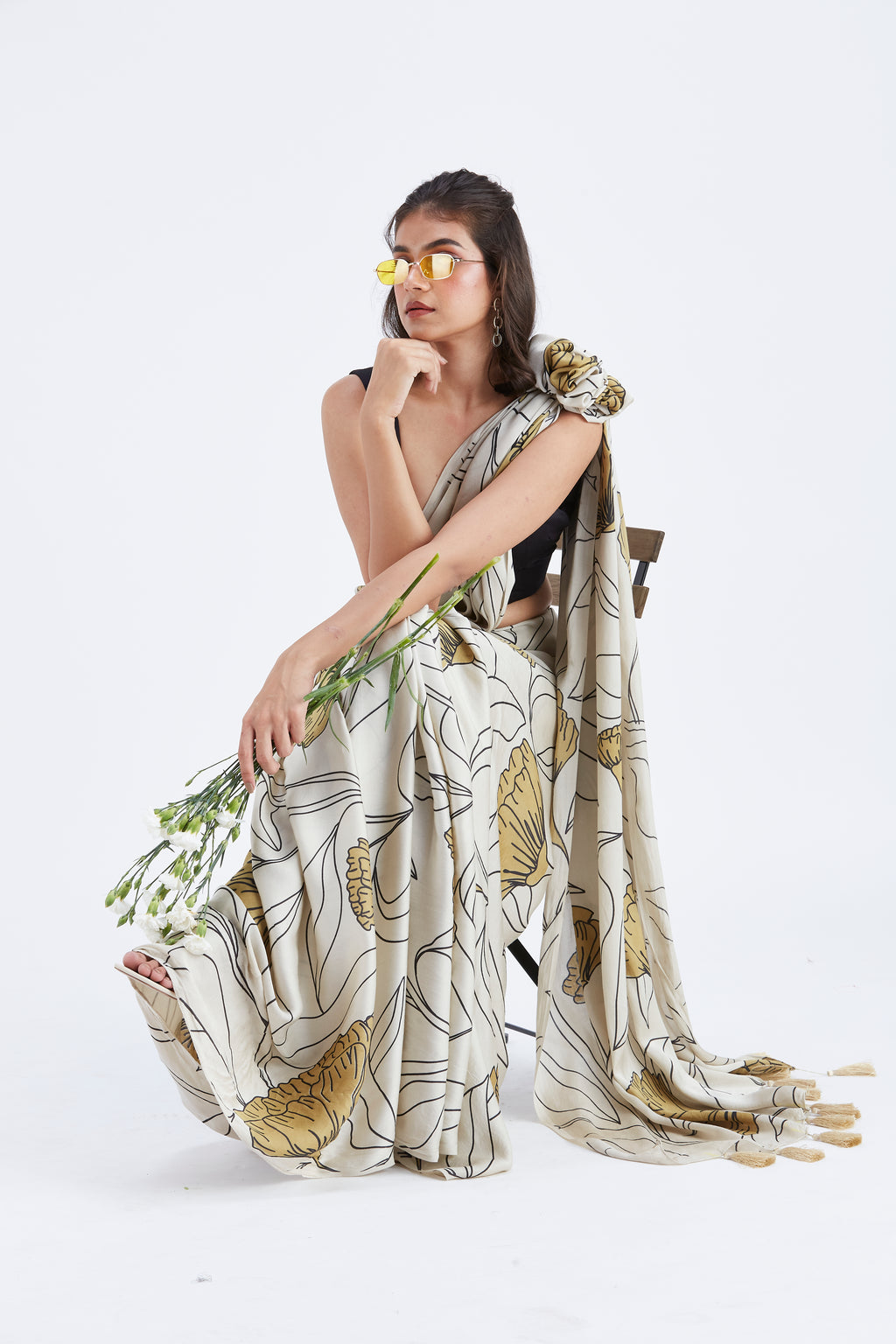 Kaia White Saree by Hasttvam with Ete by Hasttvam at Kamakhyaa for sustainable fashion