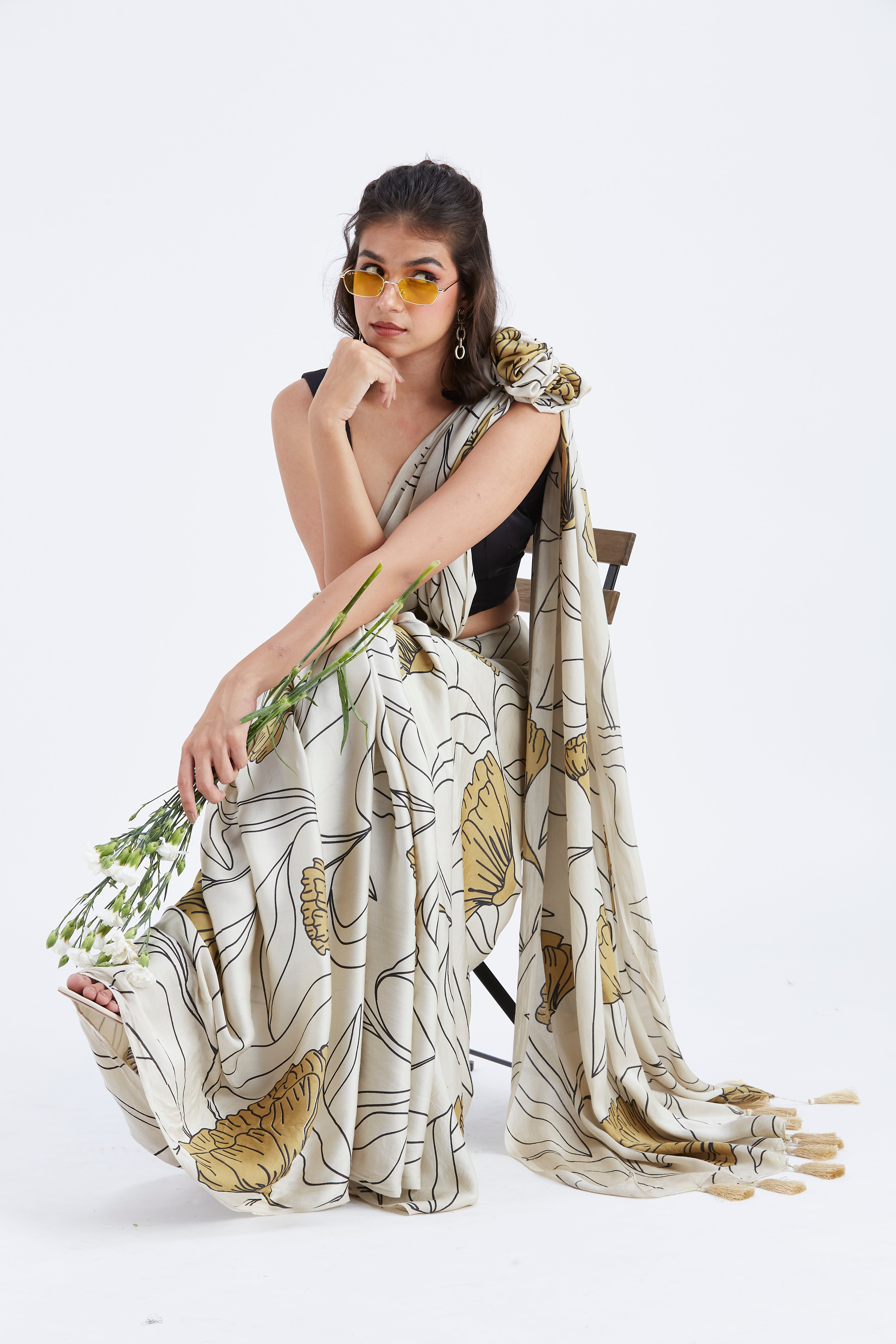 Kaia White Saree by Hasttvam with Ete by Hasttvam at Kamakhyaa for sustainable fashion