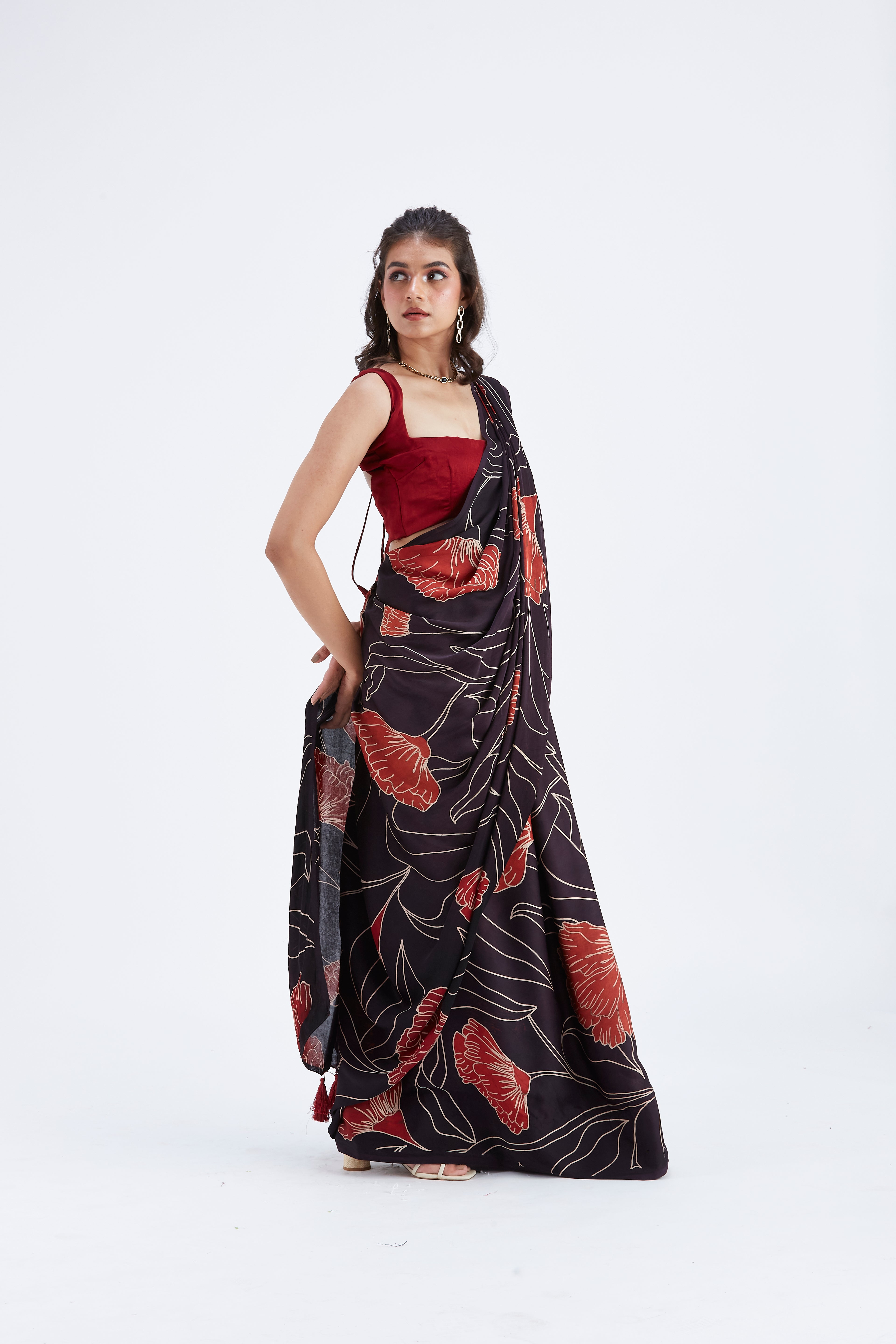 Kaia Black Saree by Hasttvam with Ete by Hasttvam at Kamakhyaa for sustainable fashion