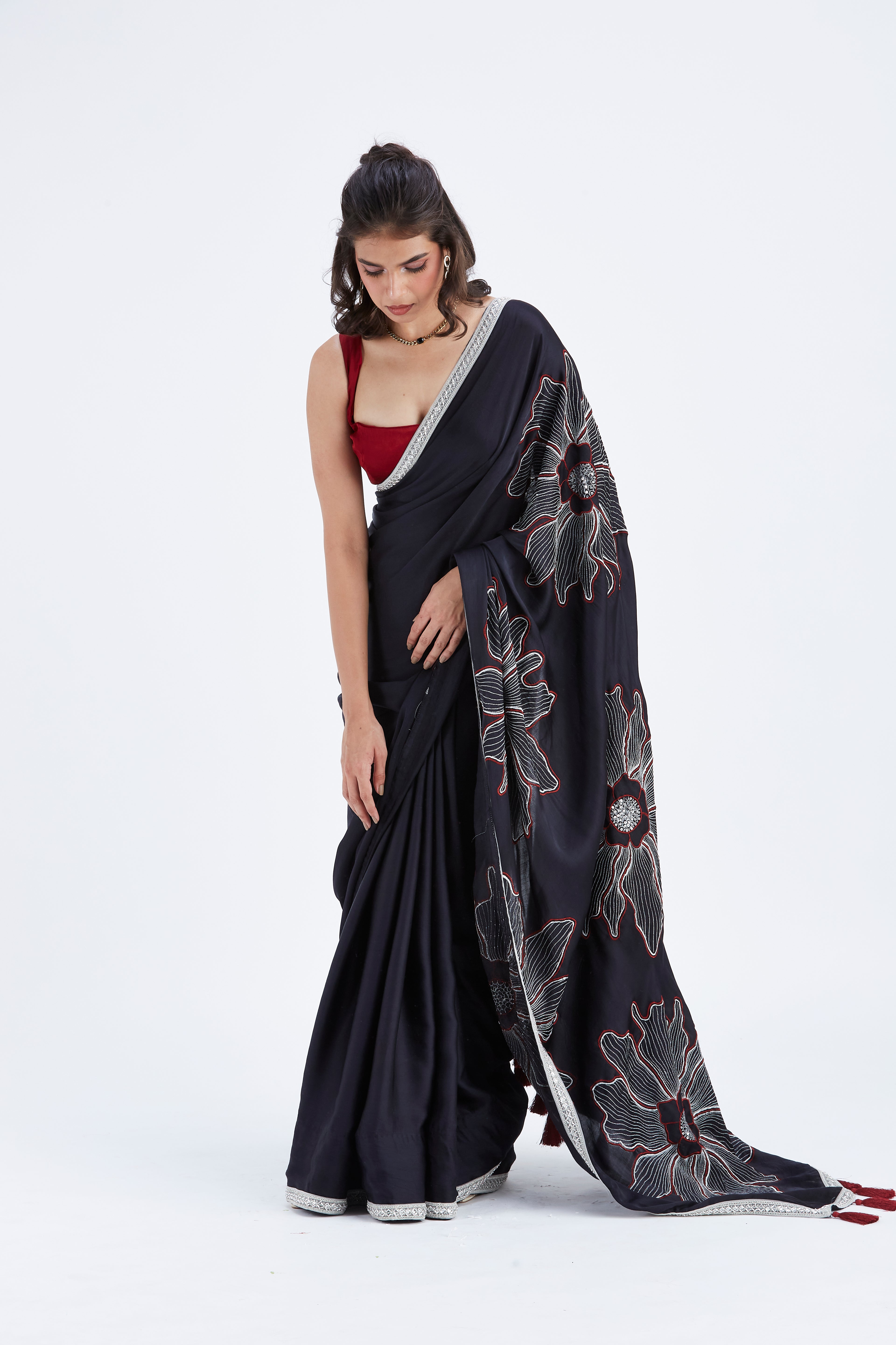 Zaira Black Saree by Hasttvam with Ete by Hasttvam at Kamakhyaa for sustainable fashion