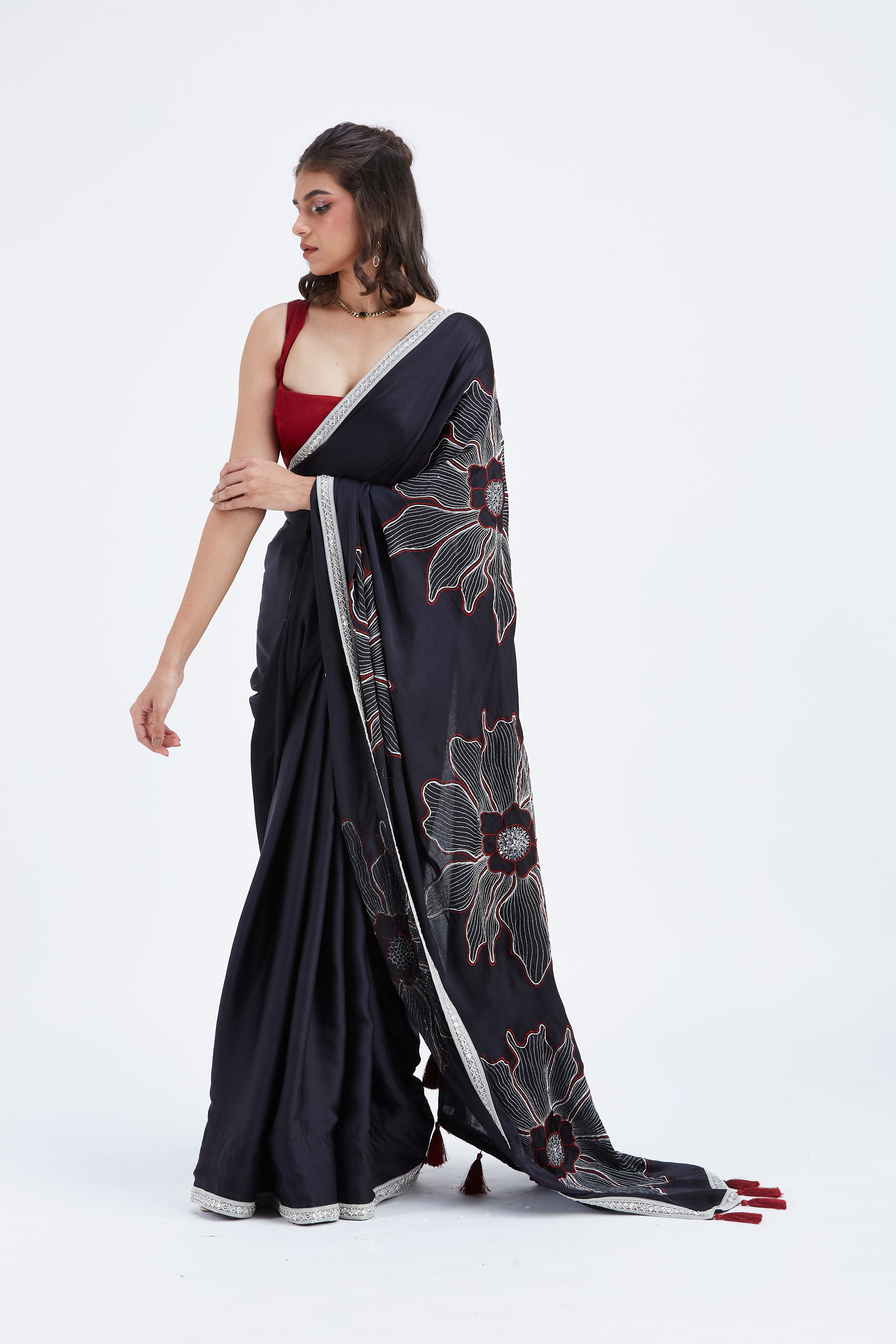 Zaira Black Saree by Hasttvam with Ete by Hasttvam at Kamakhyaa for sustainable fashion