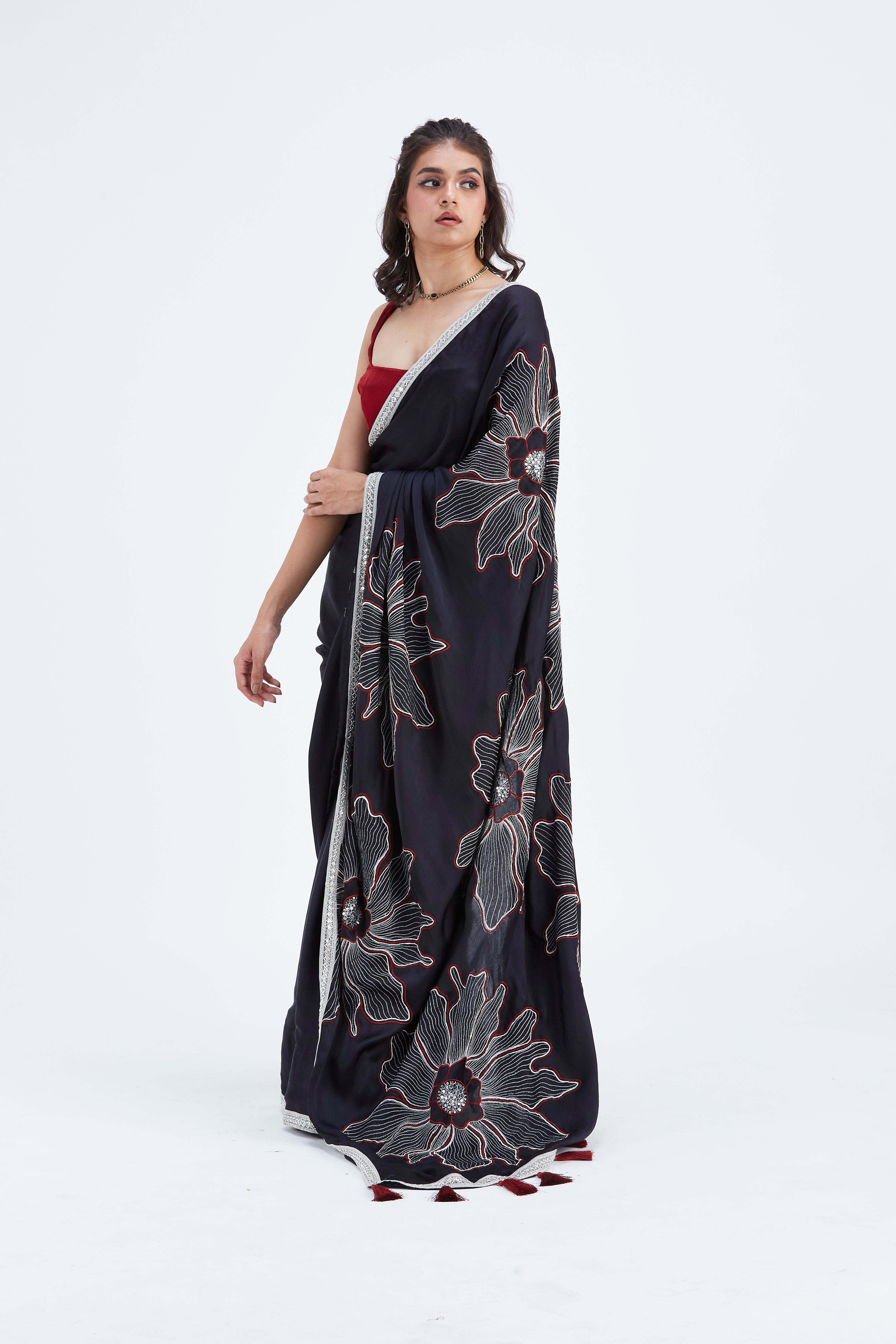 Zaira Black Saree by Hasttvam with Ete by Hasttvam at Kamakhyaa for sustainable fashion