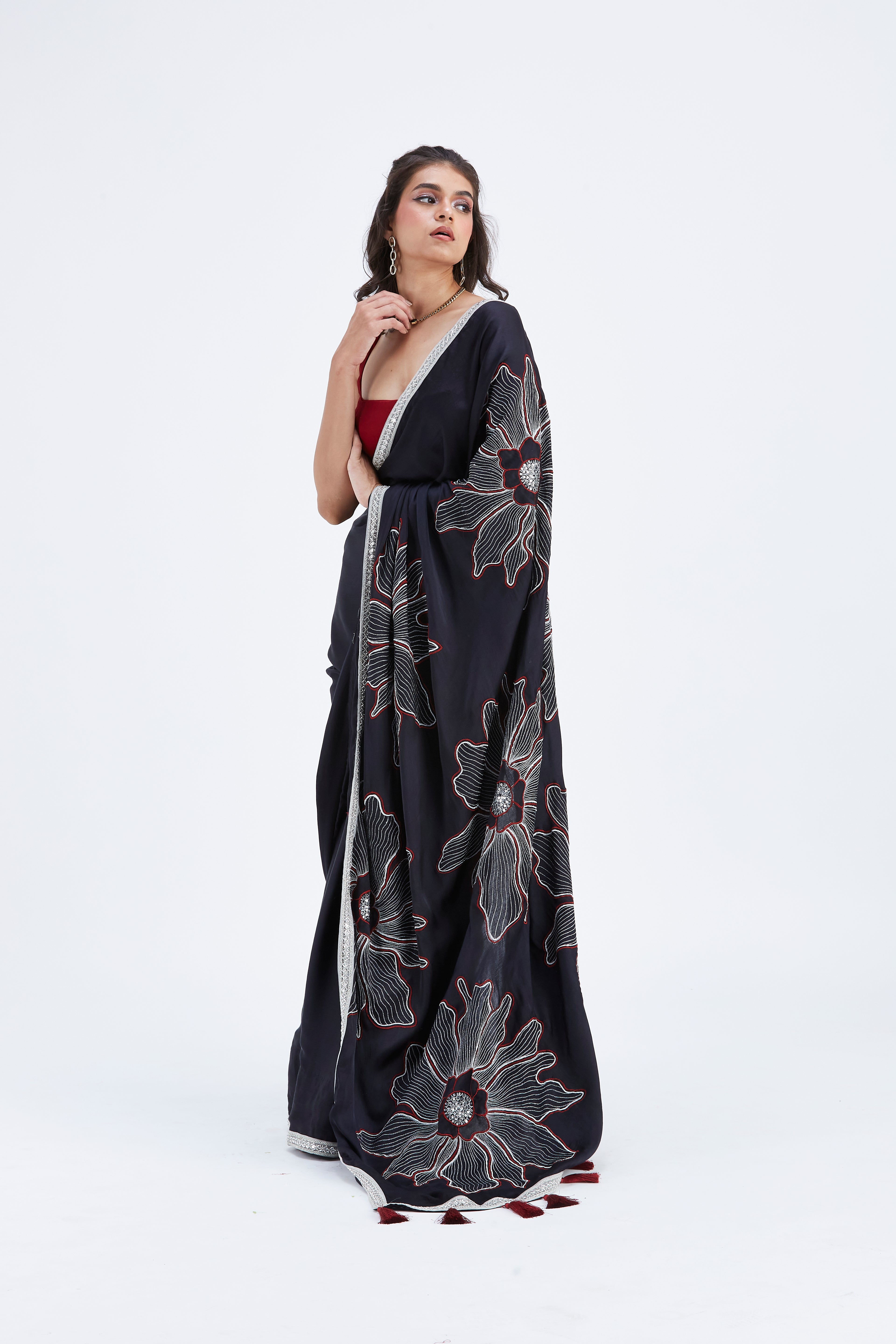 Zaira Black Saree by Hasttvam with Ete by Hasttvam at Kamakhyaa for sustainable fashion