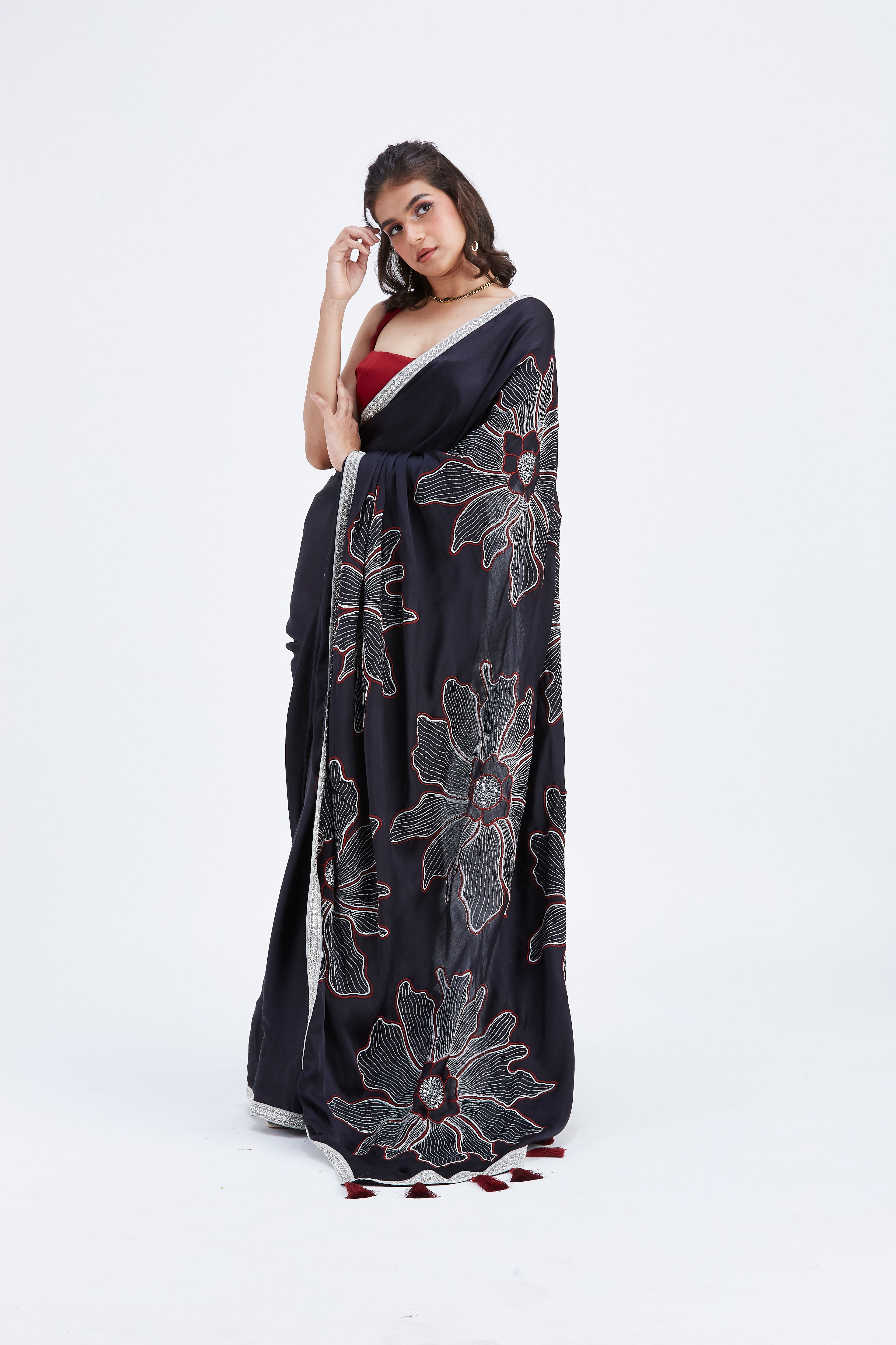 Zaira Black Saree by Hasttvam with Ete by Hasttvam at Kamakhyaa for sustainable fashion