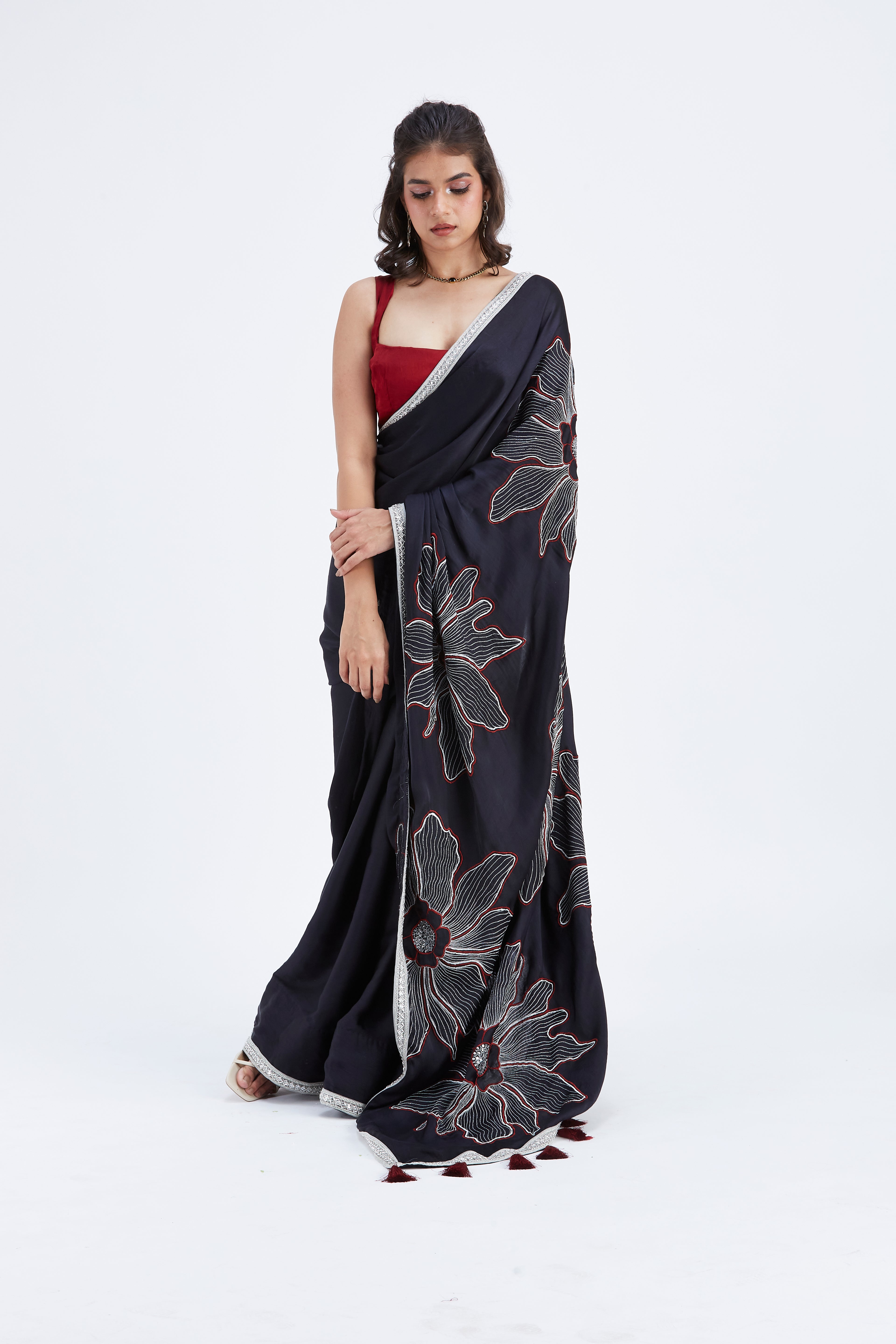 Zaira Black Saree by Hasttvam with Ete by Hasttvam at Kamakhyaa for sustainable fashion