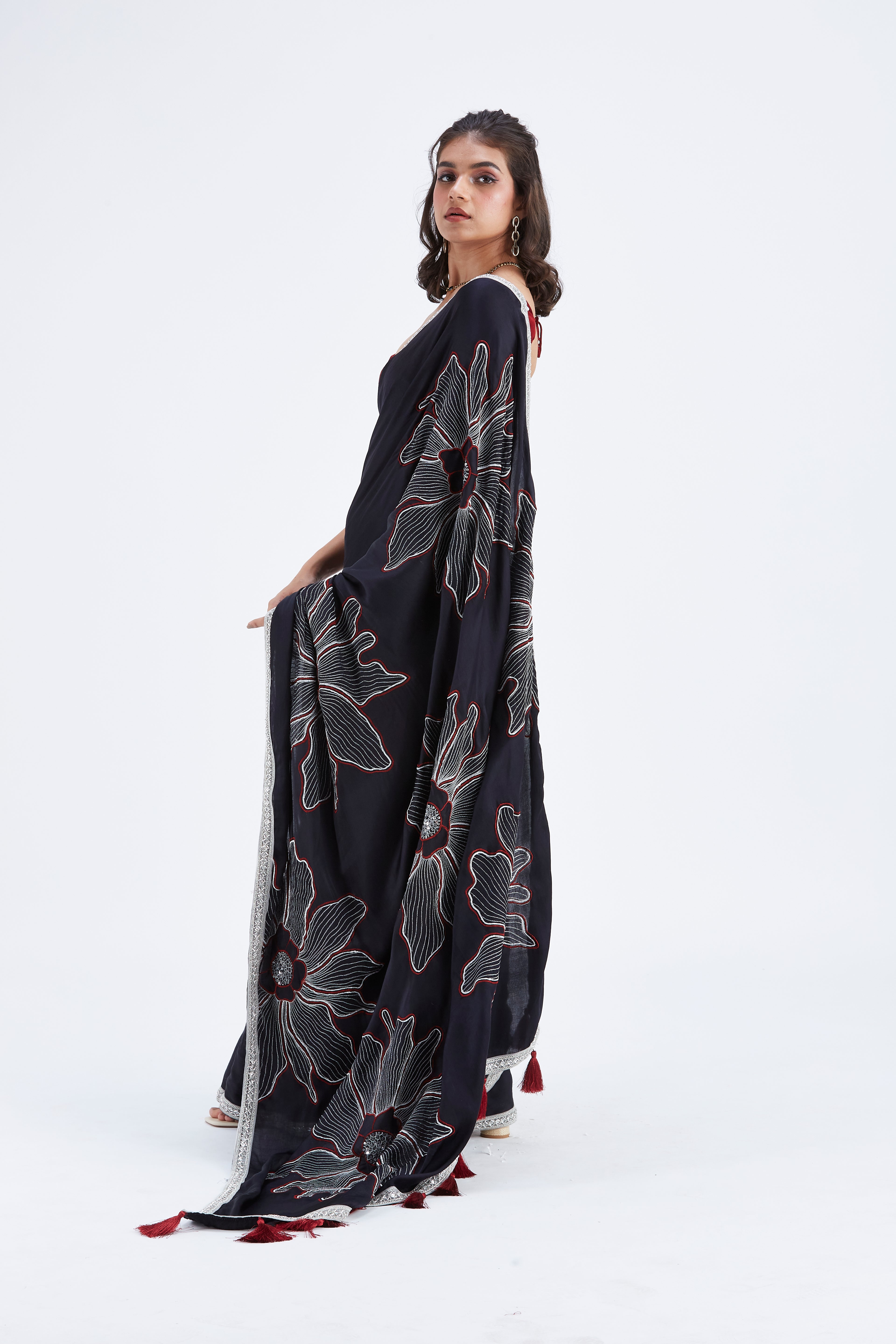 Zaira Black Saree by Hasttvam with Ete by Hasttvam at Kamakhyaa for sustainable fashion