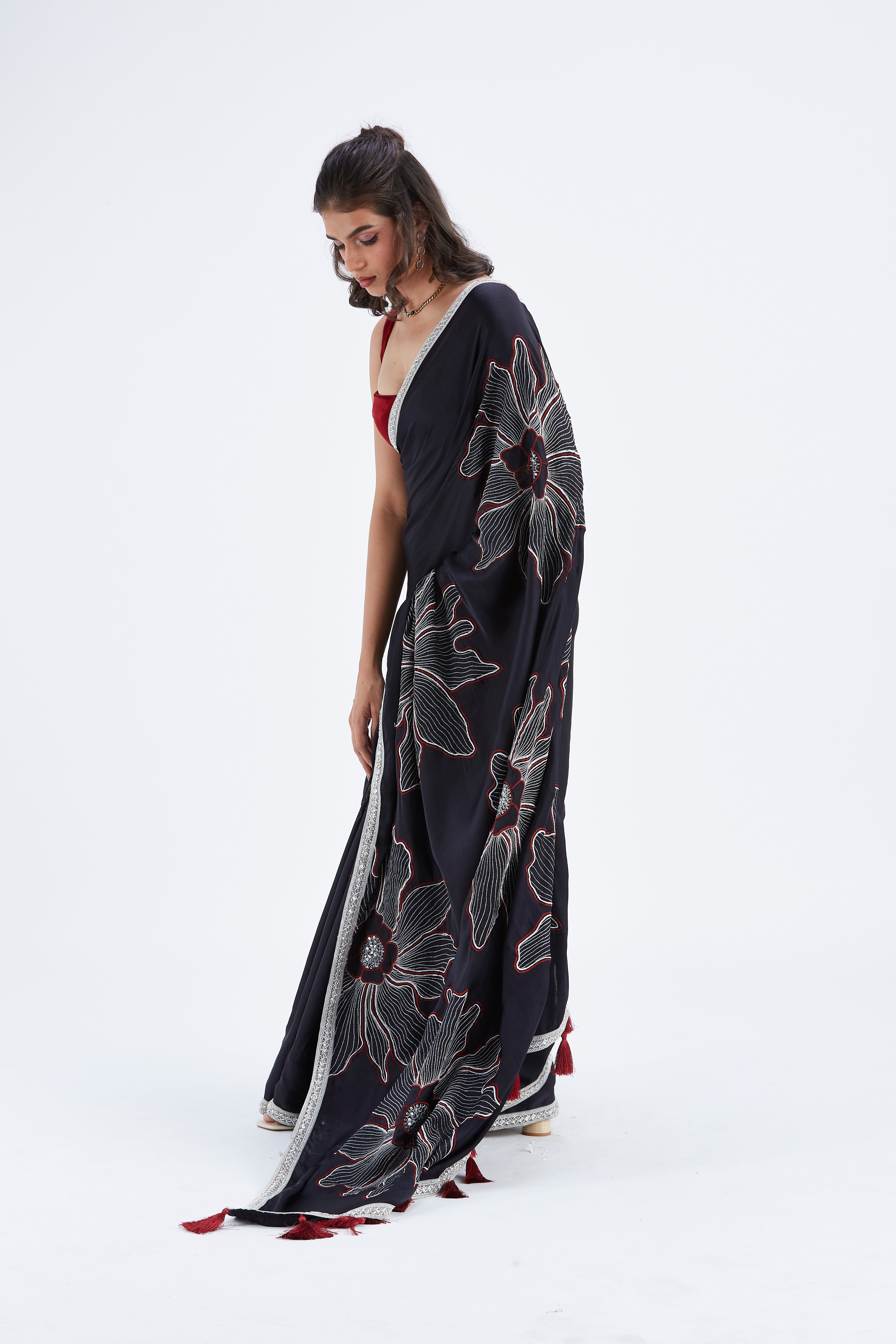 Zaira Black Saree by Hasttvam with Ete by Hasttvam at Kamakhyaa for sustainable fashion