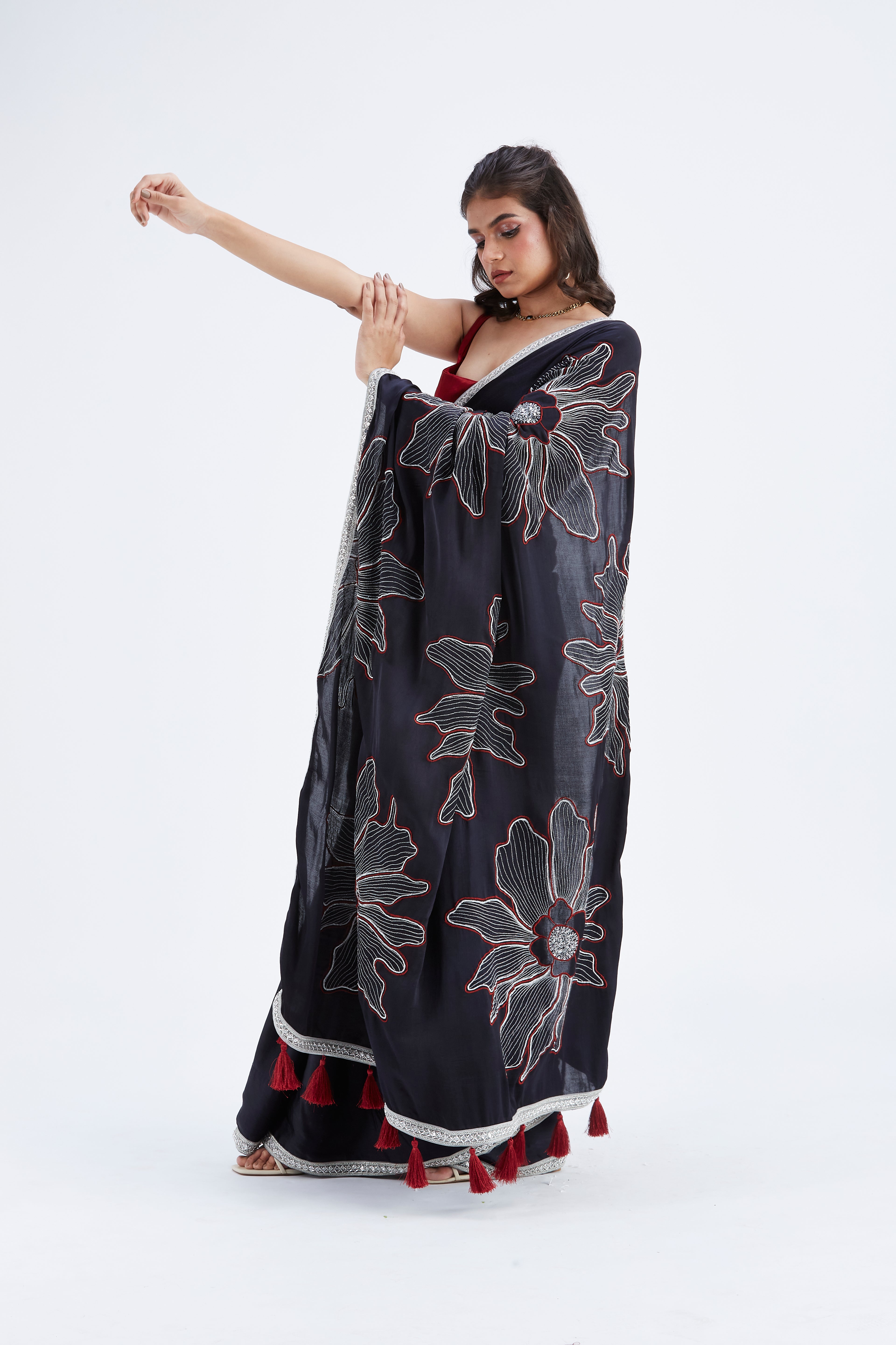 Zaira Black Saree by Hasttvam with Ete by Hasttvam at Kamakhyaa for sustainable fashion