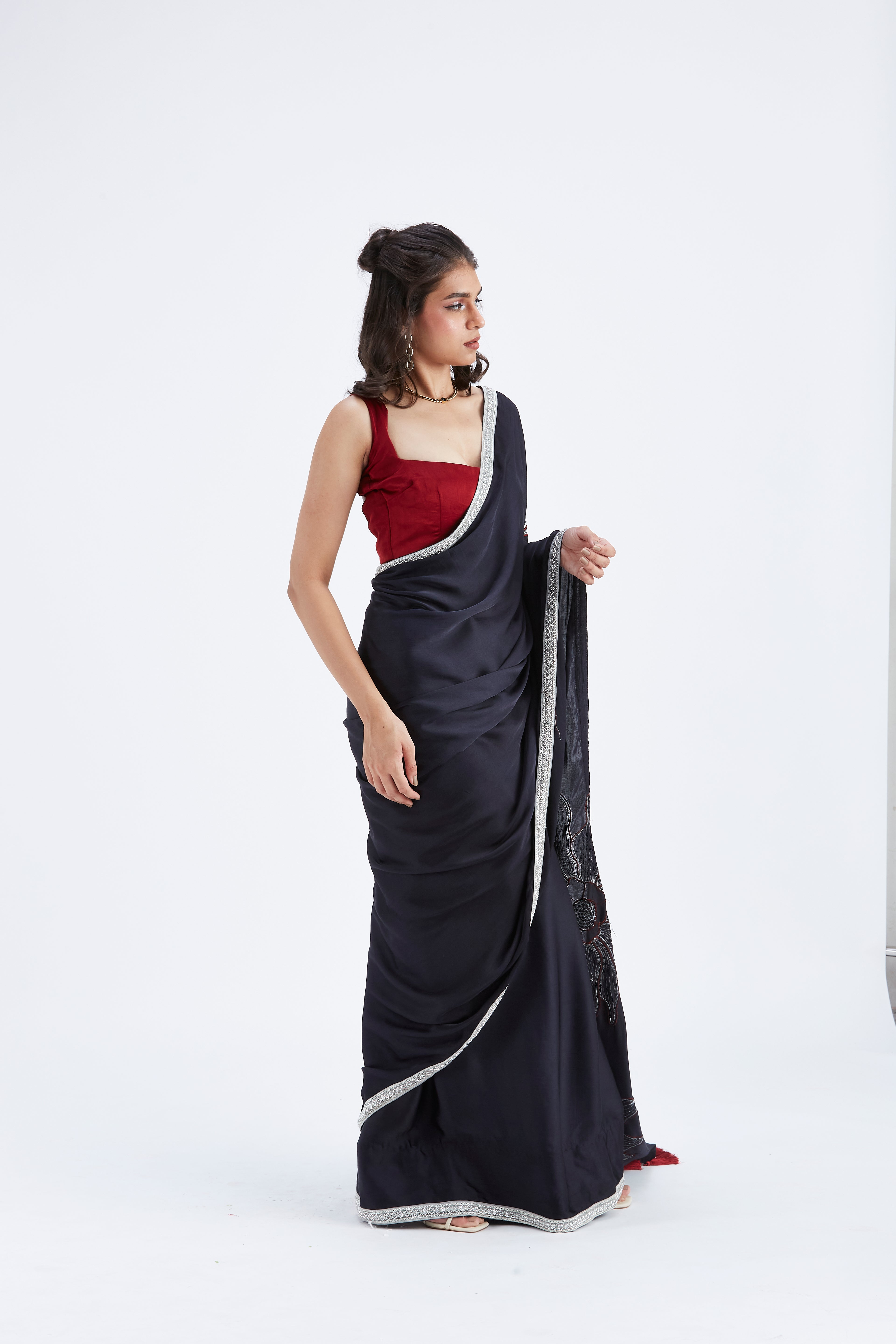 Zaira Black Saree by Hasttvam with Ete by Hasttvam at Kamakhyaa for sustainable fashion