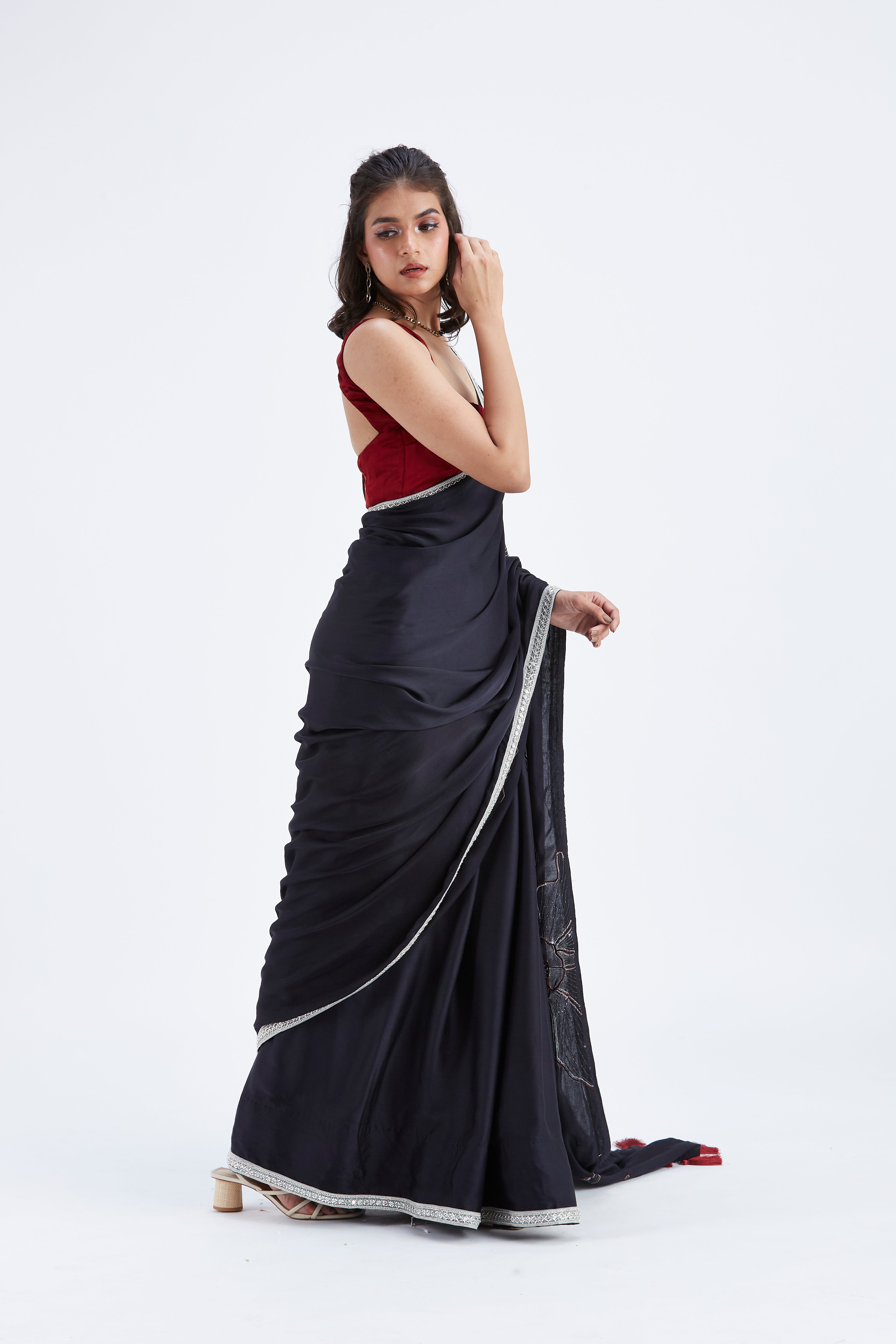 Zaira Black Saree by Hasttvam with Ete by Hasttvam at Kamakhyaa for sustainable fashion