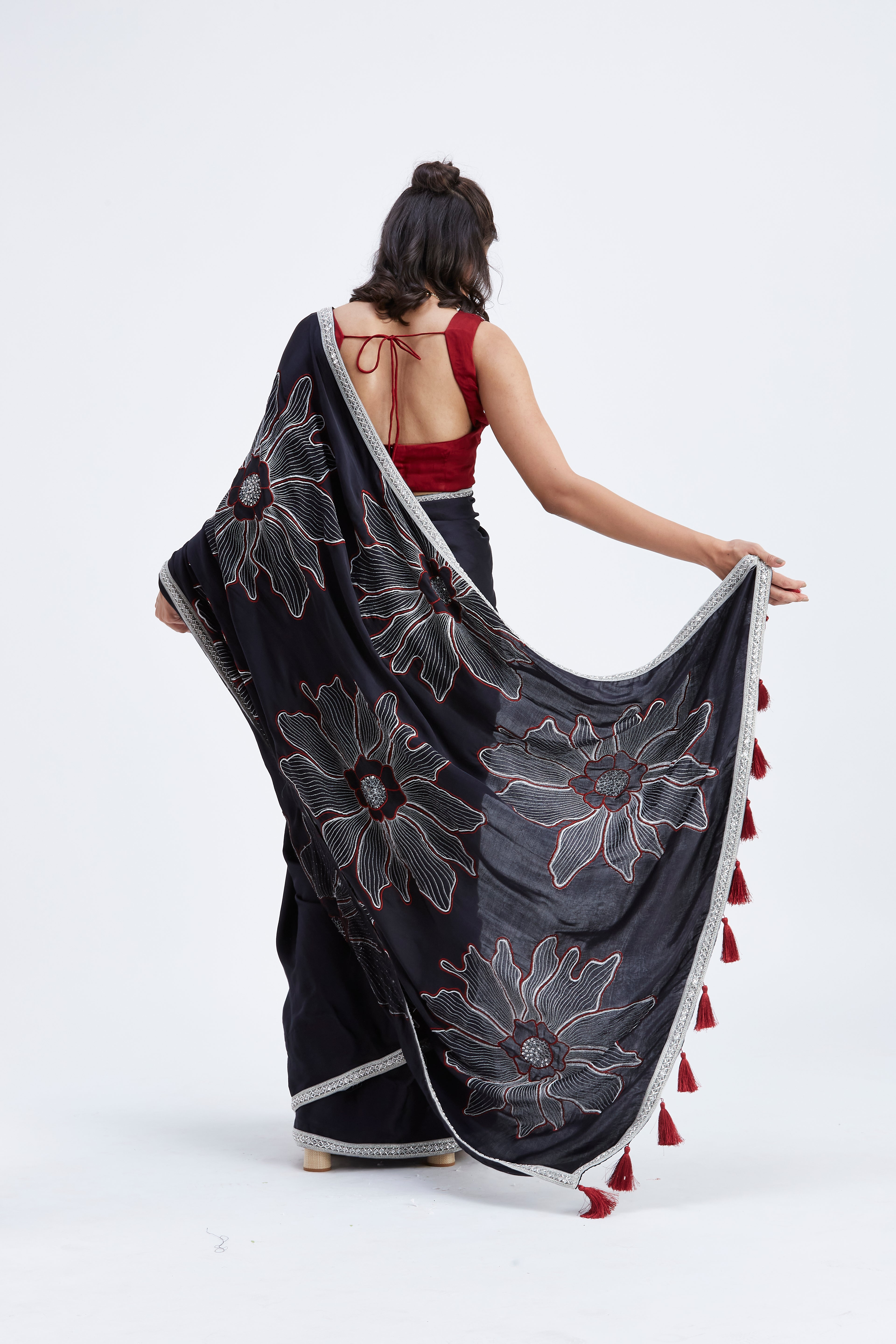Zaira Black Saree by Hasttvam with Ete by Hasttvam at Kamakhyaa for sustainable fashion