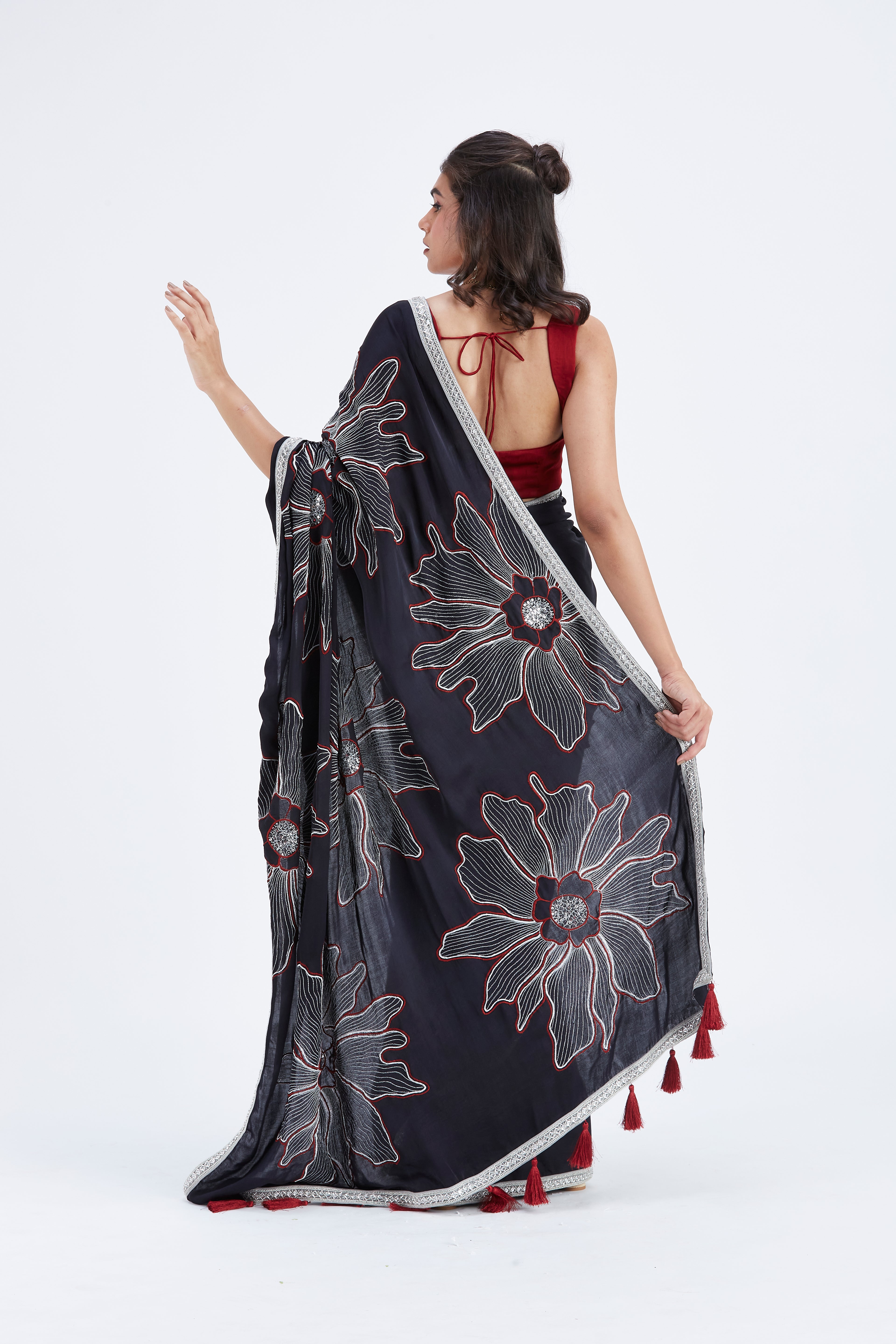 Zaira Black Saree by Hasttvam with Ete by Hasttvam at Kamakhyaa for sustainable fashion