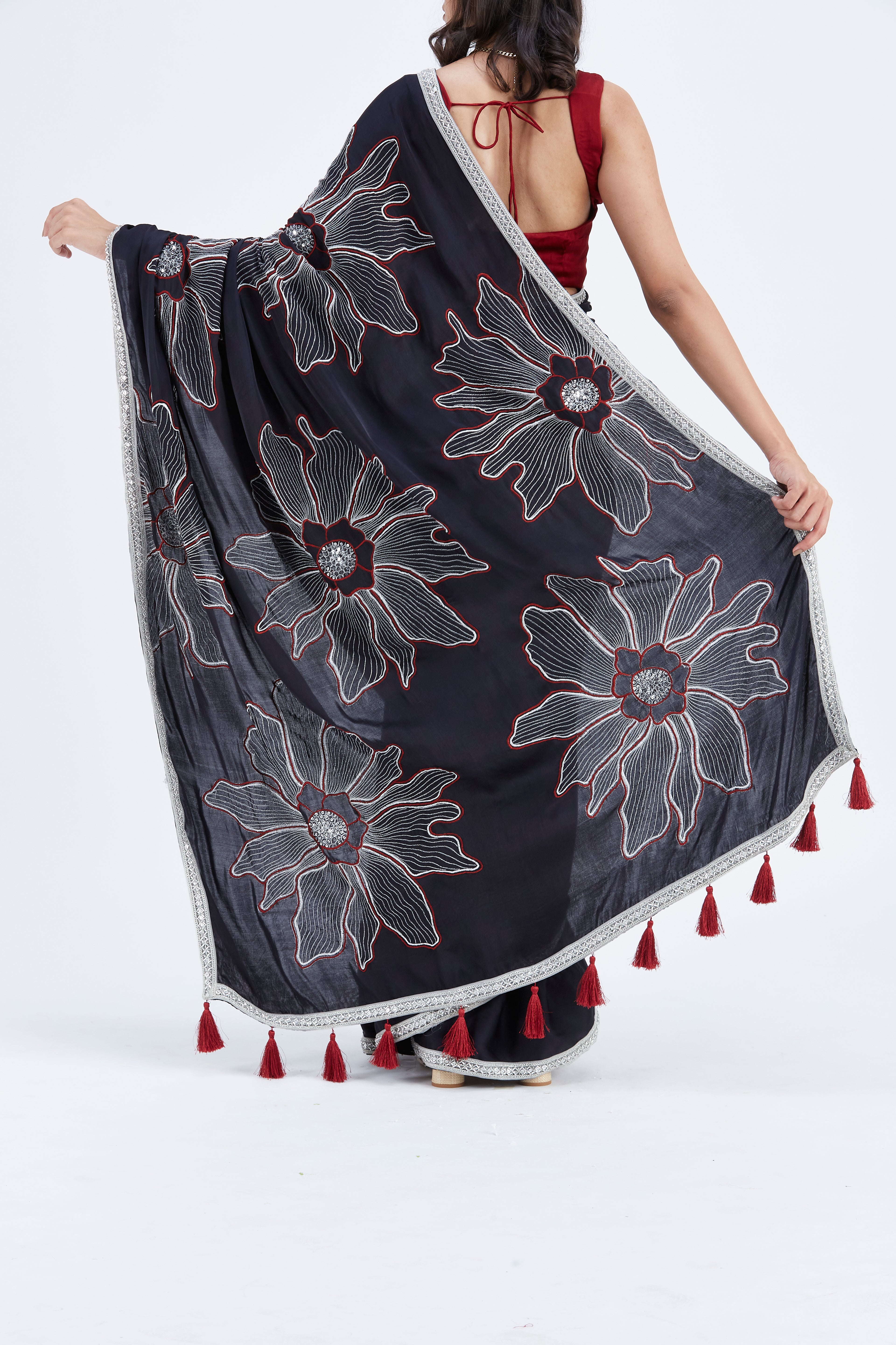 Zaira Black Saree by Hasttvam with Ete by Hasttvam at Kamakhyaa for sustainable fashion