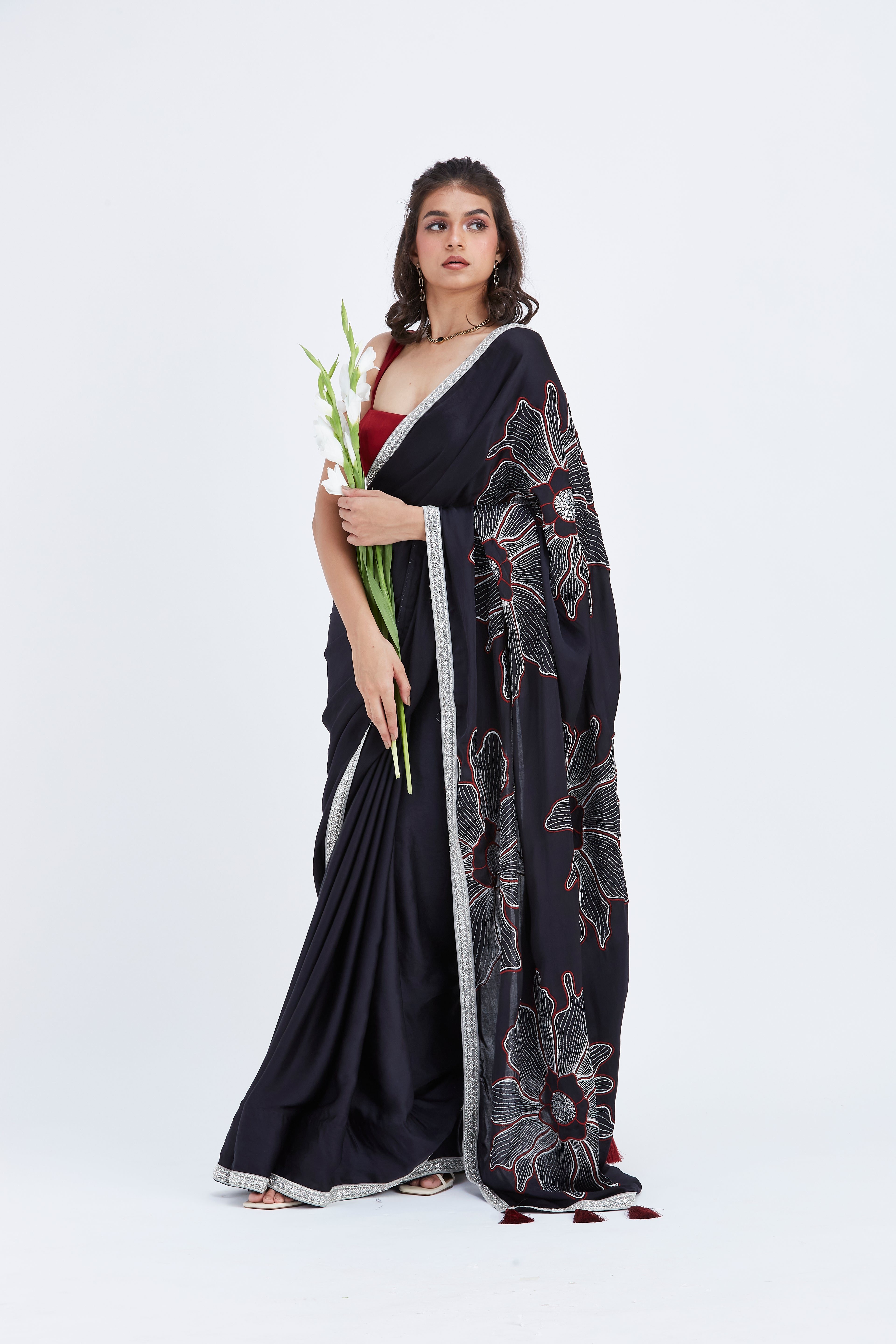 Zaira Black Saree by Hasttvam with Ete by Hasttvam at Kamakhyaa for sustainable fashion