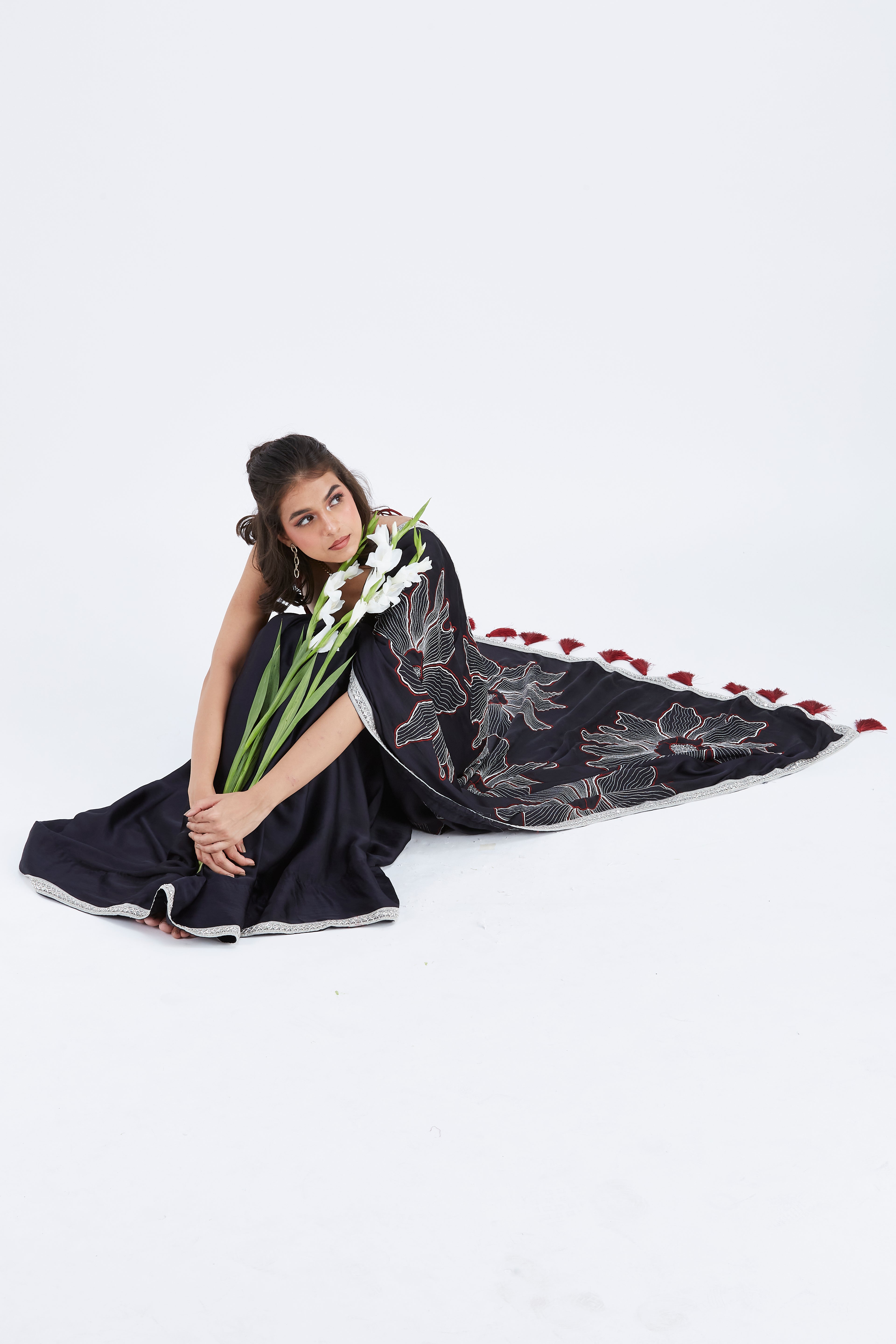 Zaira Black Saree by Hasttvam with Ete by Hasttvam at Kamakhyaa for sustainable fashion
