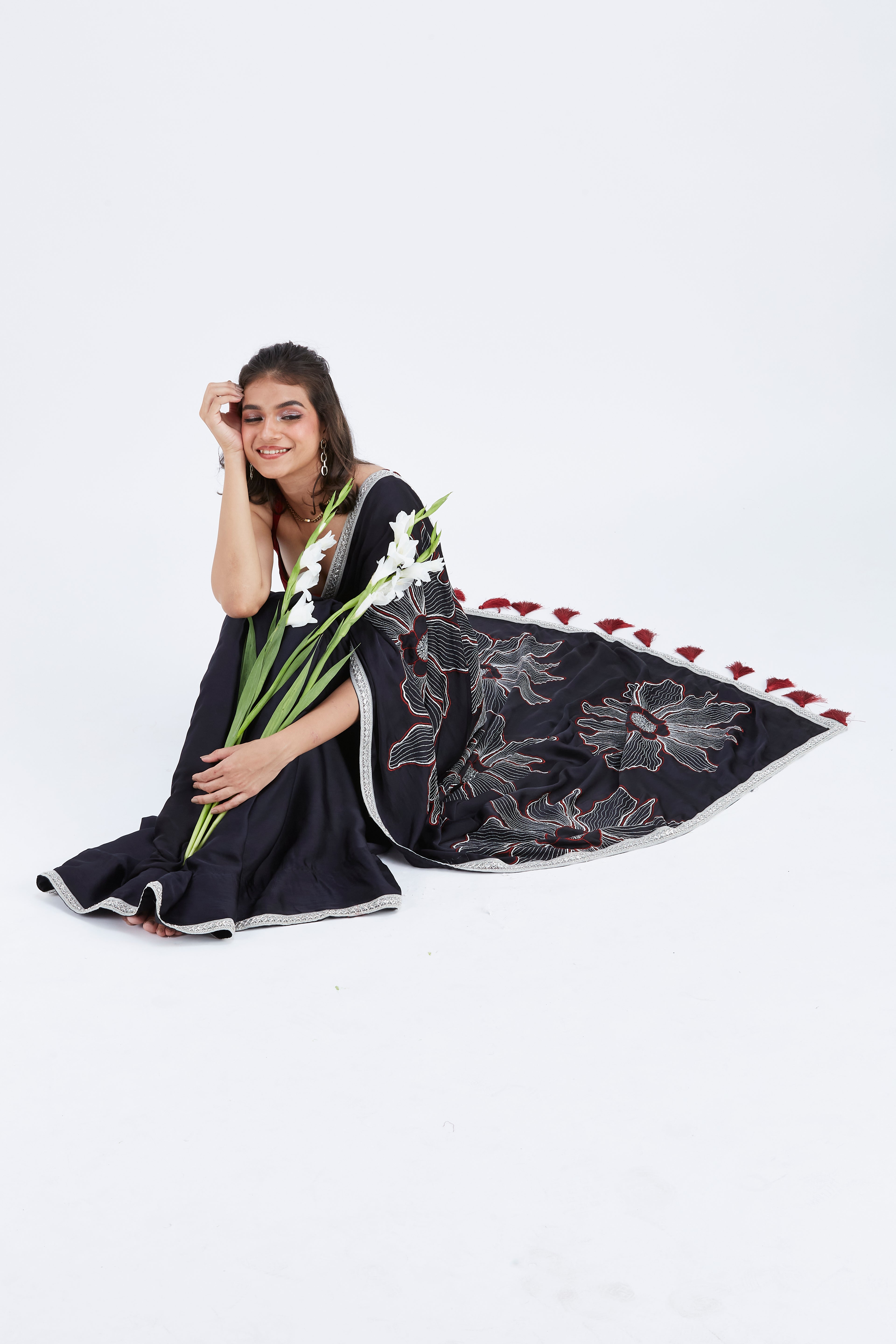 Zaira Black Saree by Hasttvam with Ete by Hasttvam at Kamakhyaa for sustainable fashion