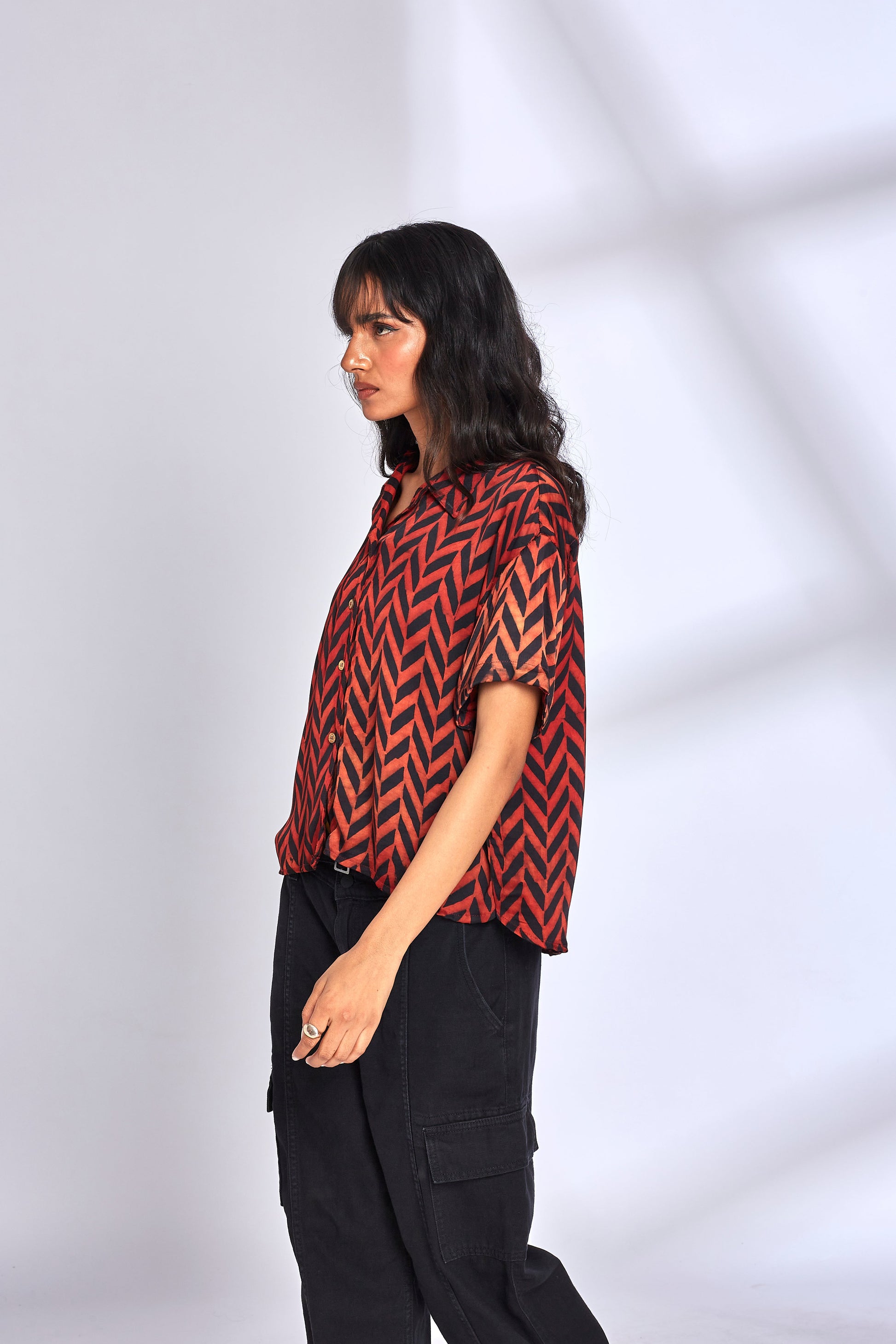 Aaroo Red Shirt by Hasttvam with ajrakh, ajrakh shirt, modal, Modal shirt at Kamakhyaa for sustainable fashion