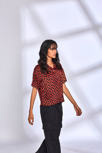 Aaroo Red Shirt by Hasttvam with ajrakh, ajrakh shirt, modal, Modal shirt at Kamakhyaa for sustainable fashion