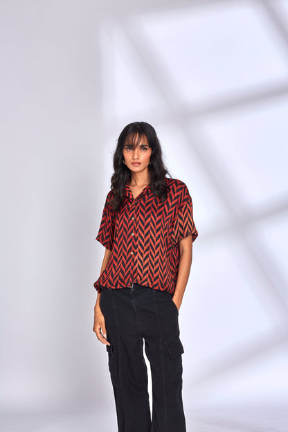 Aaroo Red Shirt by Hasttvam with ajrakh, ajrakh shirt, modal, Modal shirt at Kamakhyaa for sustainable fashion