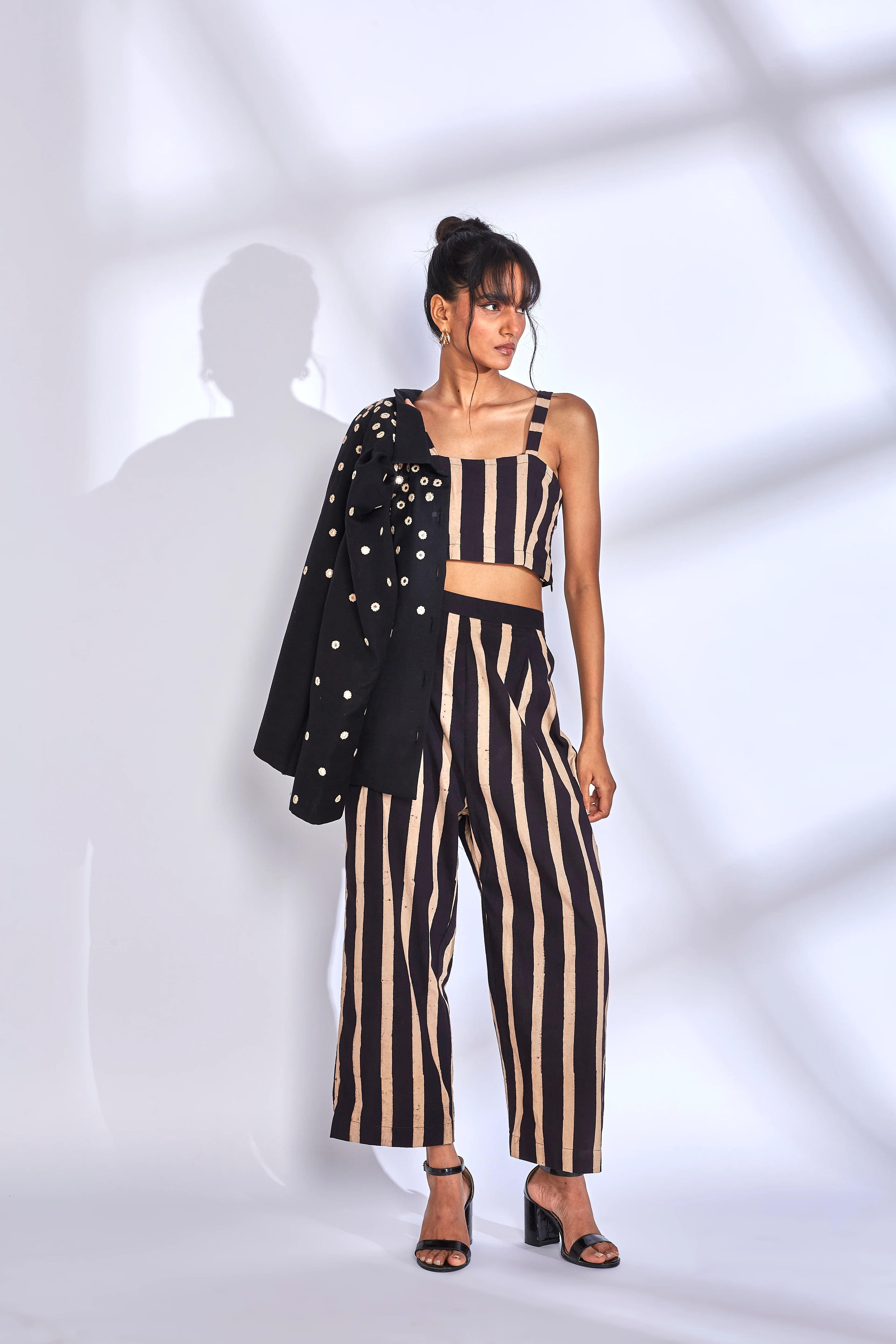 Amor Co-Ord Set With Jacket by Hasttvam with CottonPrintedFusionBlackHandmade by artisans, Natural dyes, Respondible production and Vegan at Kamakhyaa for sustainable fashion