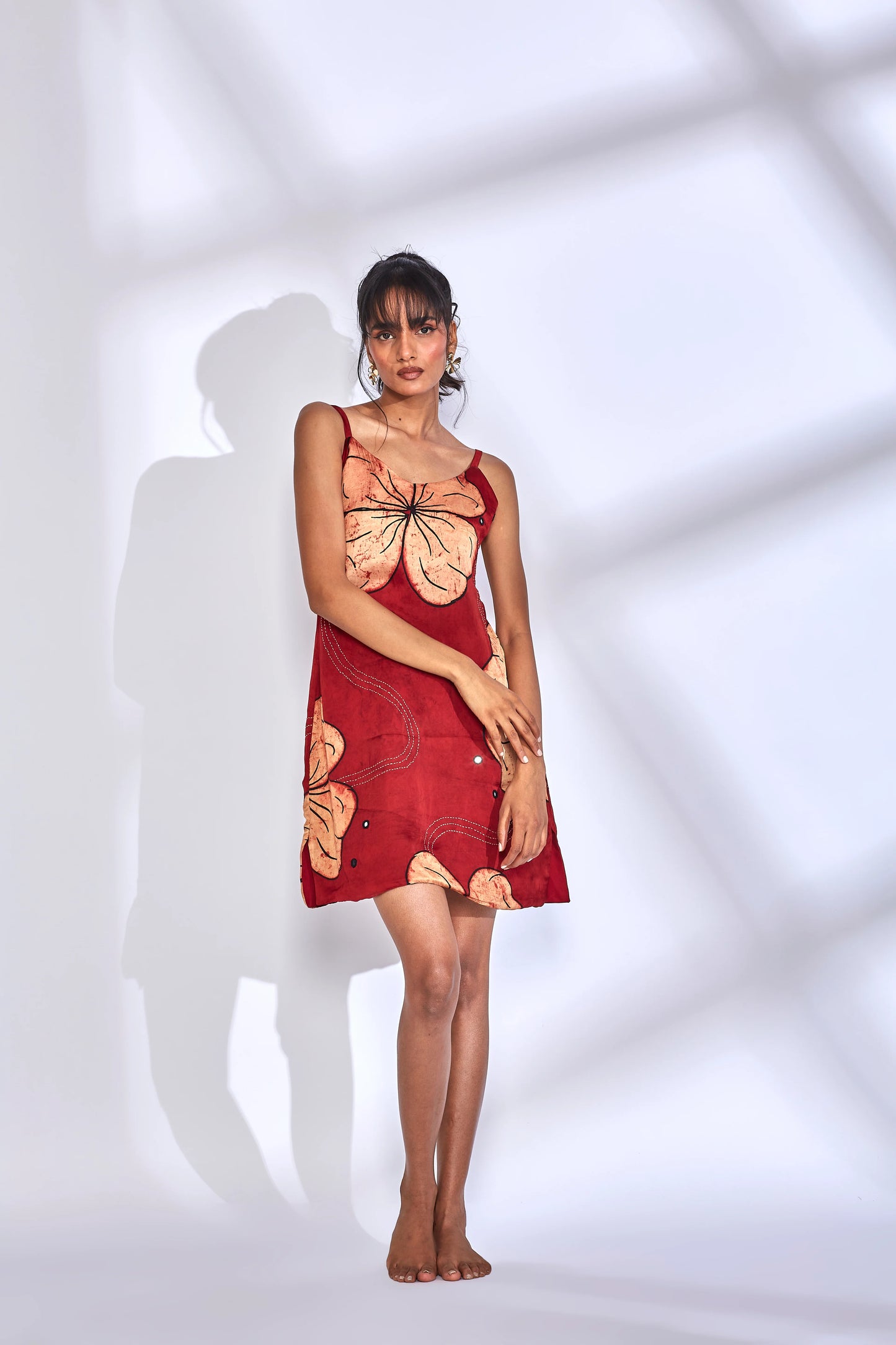 Laila Dress by Hasttvam with Floral, Modal silk, Natural dyes, Red, Respondible production and Vegan at Kamakhyaa for sustainable fashion
