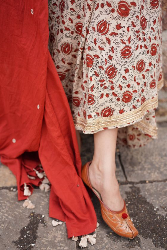 Pari Lehenga Set by My Store with ajrakh, ajrakh lehenga, red lehenga set at Kamakhyaa for sustainable fashion