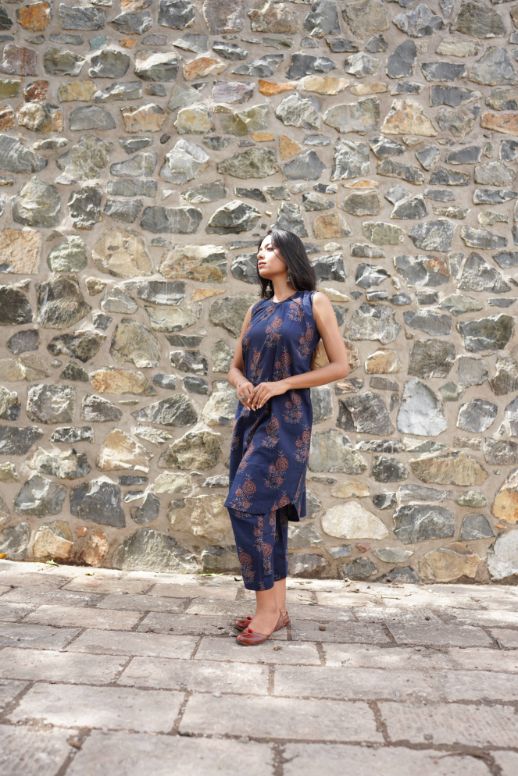 Ria Kurta Set by My Store with ajrakh kurta set, Indigo kurta, Kurta set at Kamakhyaa for sustainable fashion