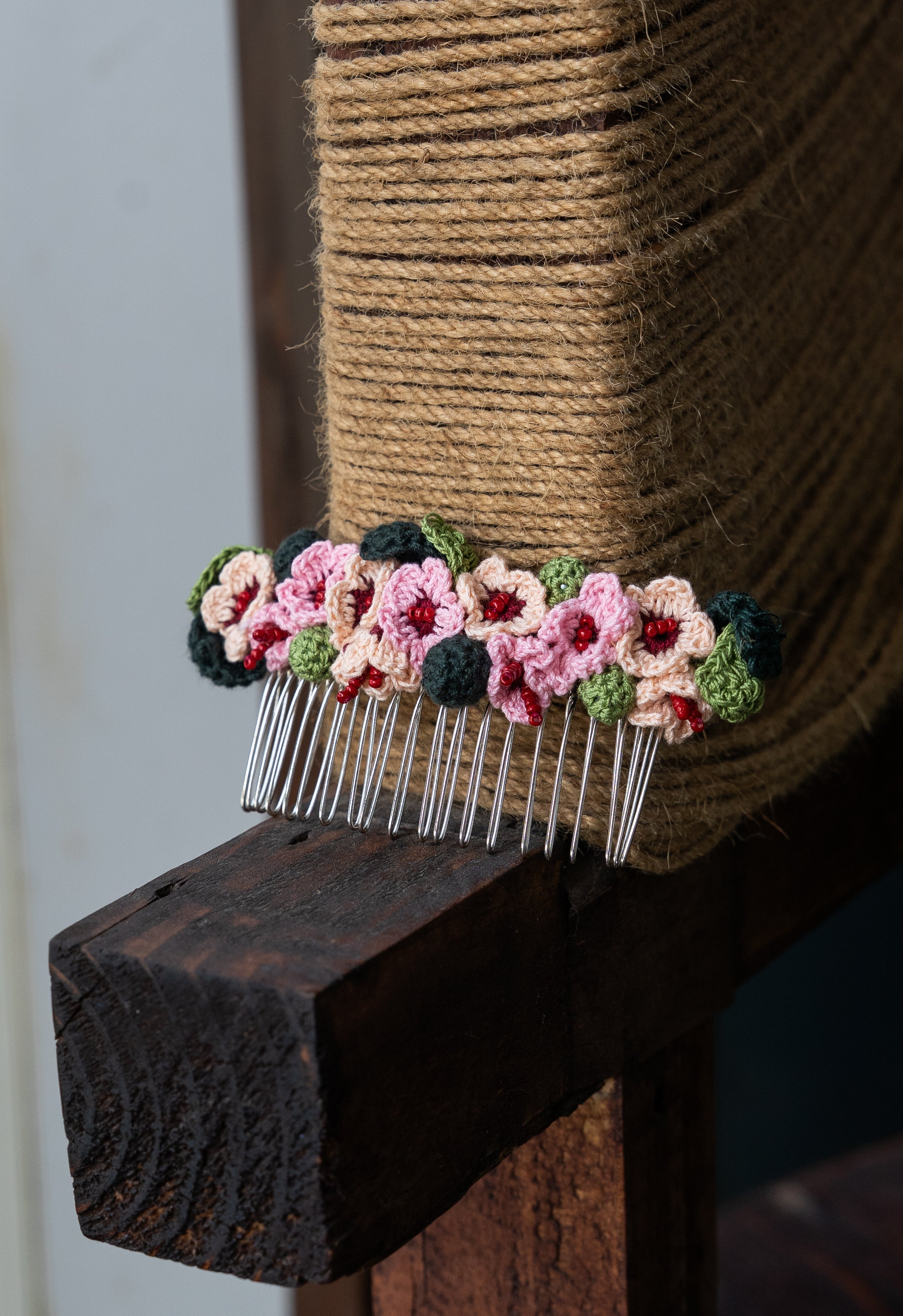 Pink & Peach Daisies Hair Comb by Ikriit'm with Comb at Kamakhyaa for sustainable fashion