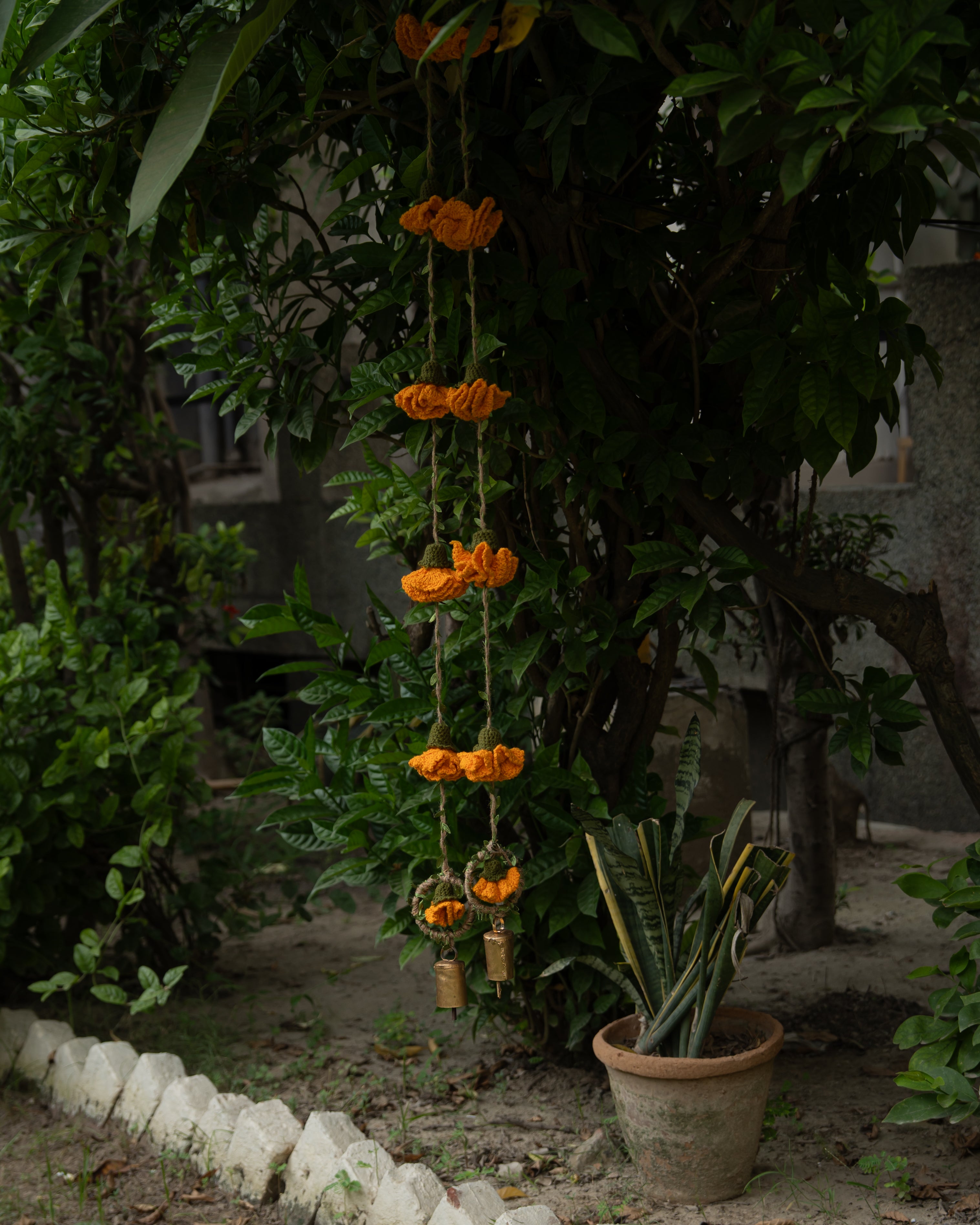 Tangerine Marigold Hangings Set of 2 by Ikriit'm with Decor at Kamakhyaa for sustainable fashion