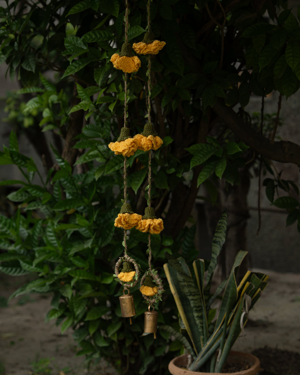 Yellow Marigold Hangings Set of 2 by Ikriit'm with Decor at Kamakhyaa for sustainable fashion