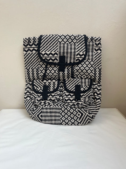 Black and White Drawstring Bag by Discarded Fresh Bags with at Kamakhyaa for sustainable fashion