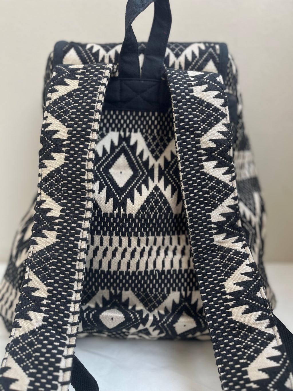Black and White Drawstring Bag by Discarded Fresh Bags with at Kamakhyaa for sustainable fashion