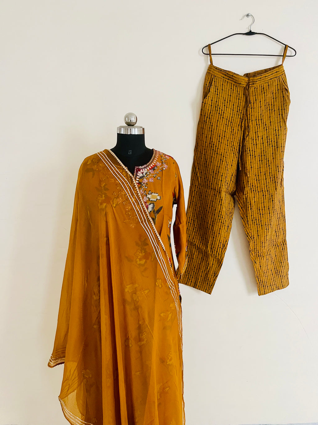 Mustard Kurta Set With Dupatta by Indian Wear with Ethnic Wear, Kurta Pant Sets, Kurta Set with Dupattas, Mustard, Natural, Prints, Rayon, Regular Fit, Womenswear at Kamakhyaa for sustainable fashion