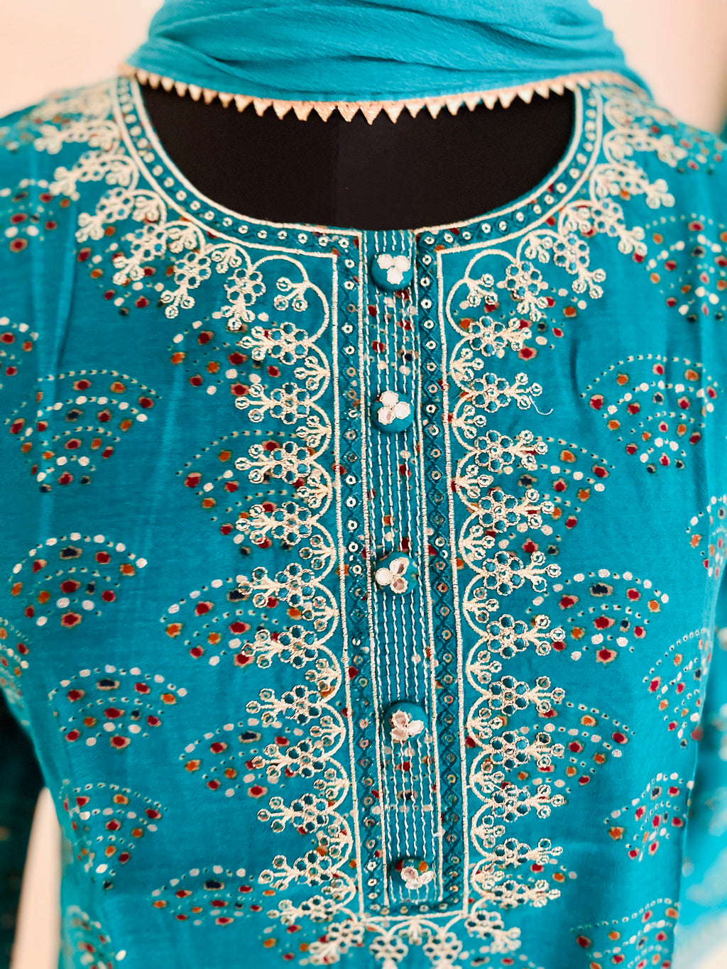 Turquoise Kurta Set With Dupatta by Indian Wear with Ethnic Wear, Indian Wear, Kurta Pant Sets, Kurta Set with Dupattas, Natural, Regular Fit, Turquoise, Womenswear at Kamakhyaa for sustainable fashion