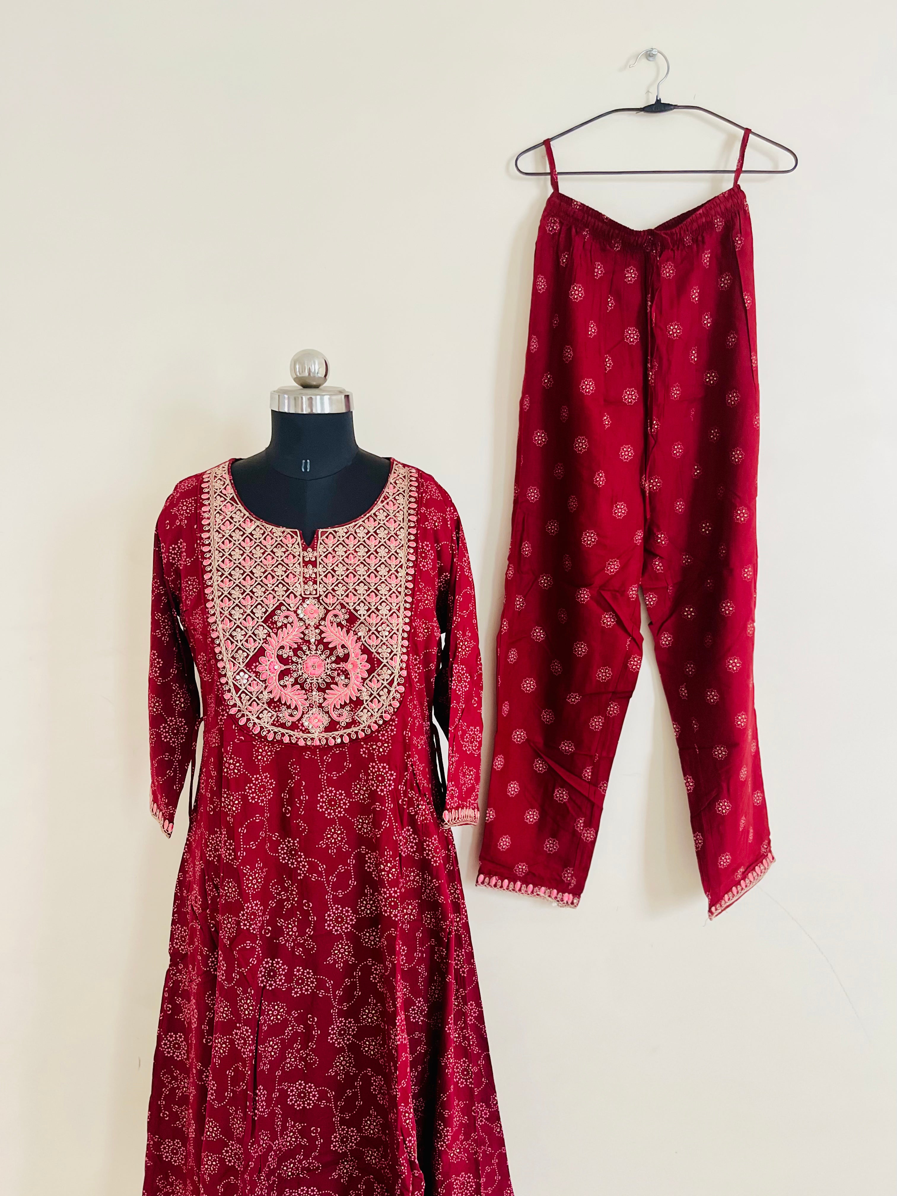 Red Cotton Printed Kurta Set With Dupatta by Indian Wear with Cotton, Ethnic Wear, Kurta Pant Sets, Kurta Set with Dupattas, Natural, Prints, Red, Regular Fit, Womenswear at Kamakhyaa for sustainable fashion
