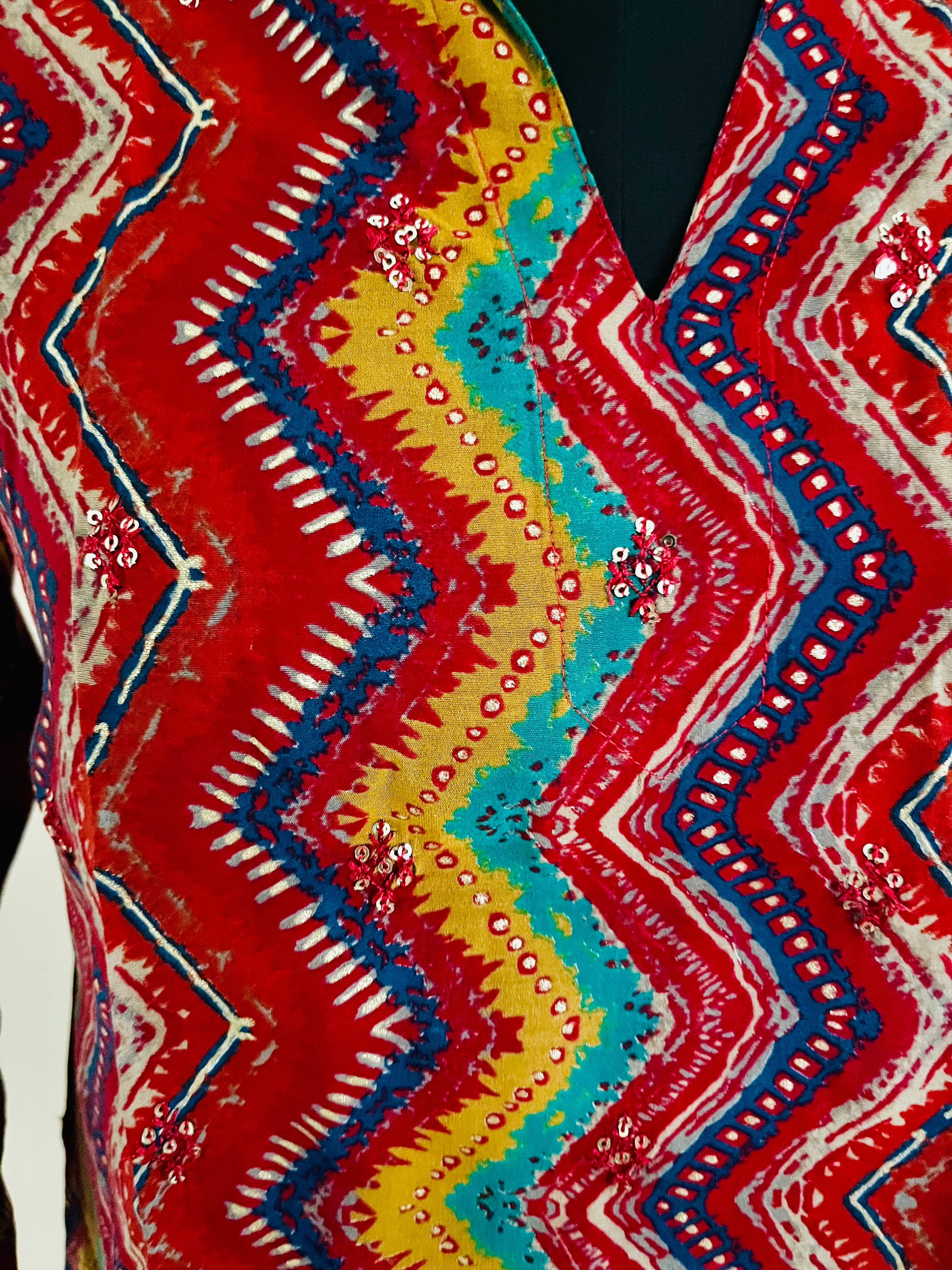 Red with Multicolor Stripe Kurta Pant set with Dupatta by Indian Wear with at Kamakhyaa for sustainable fashion