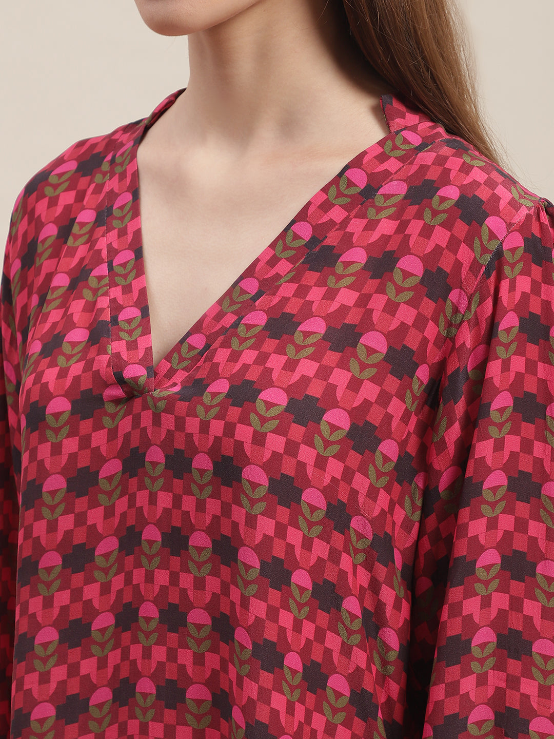 Crepe Caroline A-line dress by Ewoke with Crepe, Midi Dress, Nostalgia's Thread by Ewoke, printed dress, red dress, red printed dress, womens midi dress at Kamakhyaa for sustainable fashion