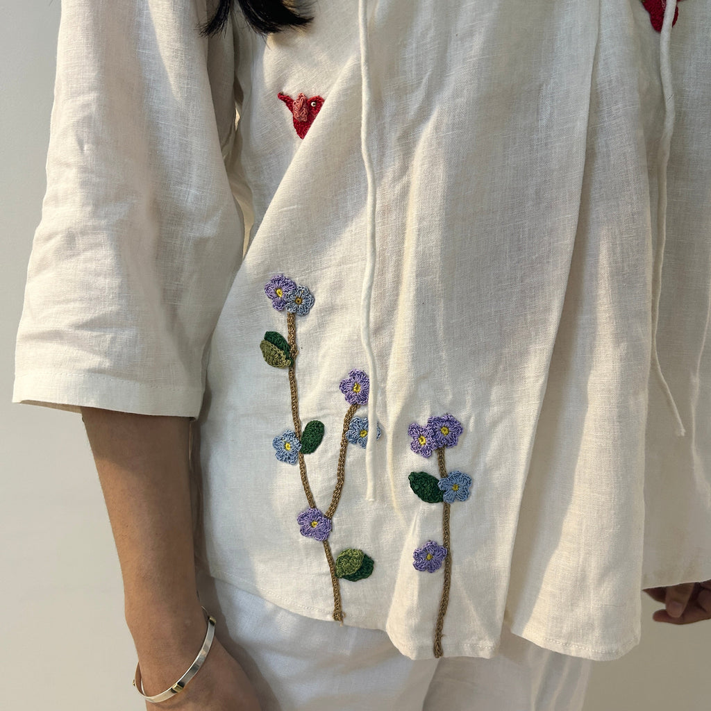 White Serene Stich Linen Top by Ikriit'm with Linen at Kamakhyaa for sustainable fashion