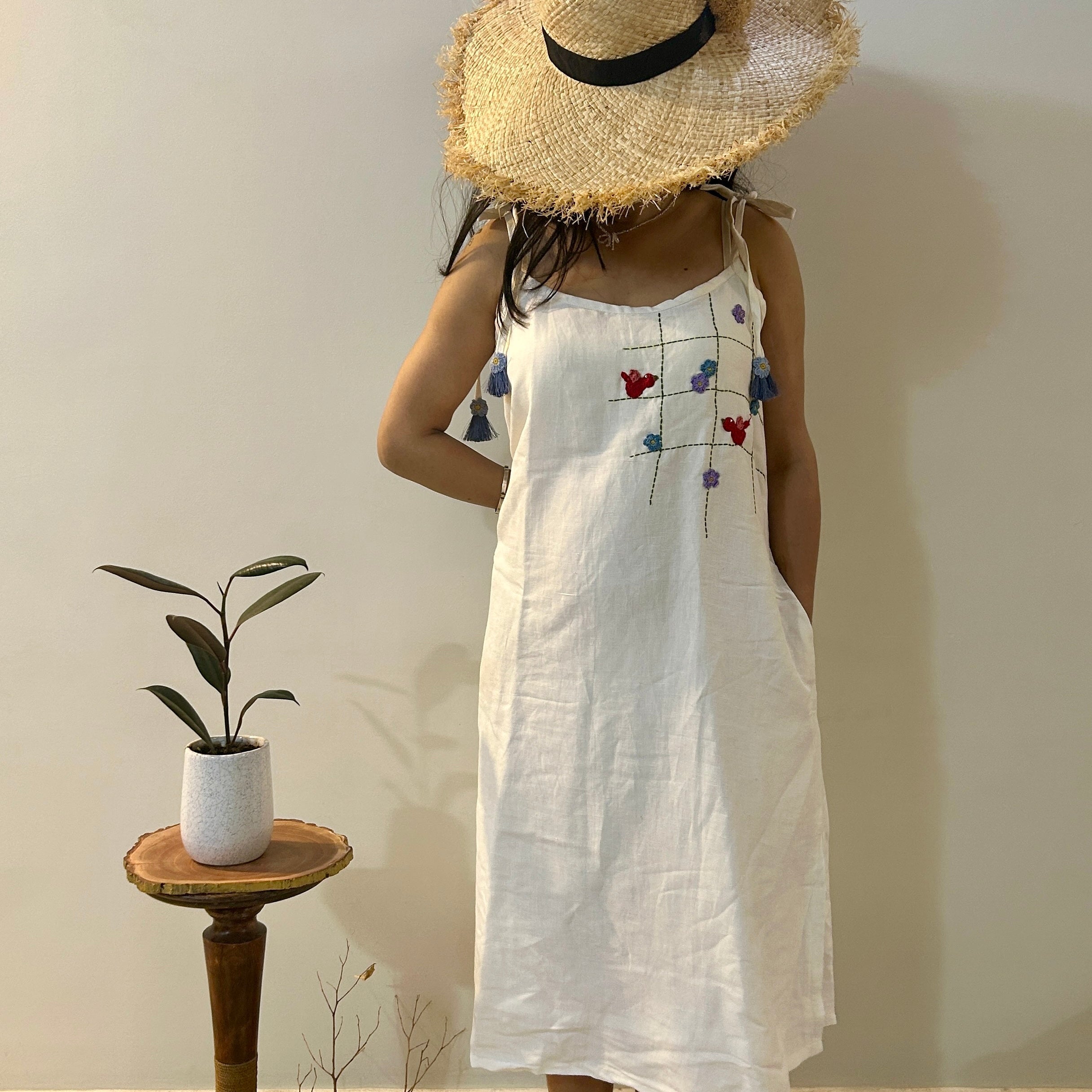 White Flora Linen Dress by Ikriit'm with Linen at Kamakhyaa for sustainable fashion