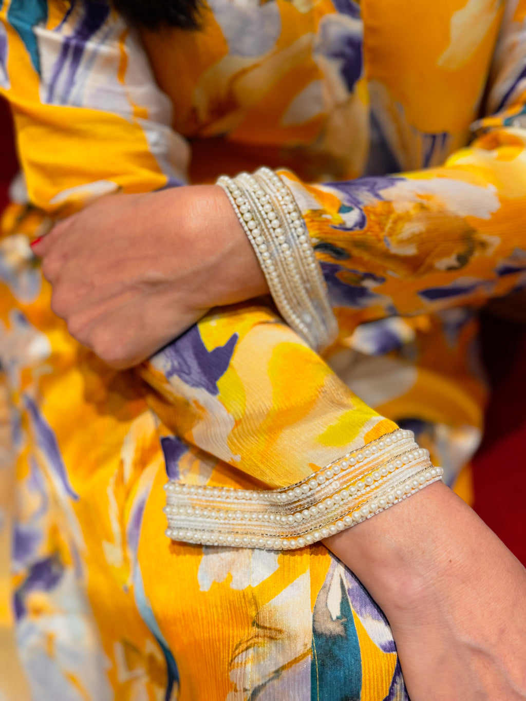 Bemberg Chiffon Yellow Embroidered Coord Set by Ewoke with Bemberg Chiffon, coord set for women, coordinate set, ecofriendly clothing, Nostalgia's Thread by Ewoke, sale, sustainable fashion, womens coordinate set at Kamakhyaa for sustainable fashion