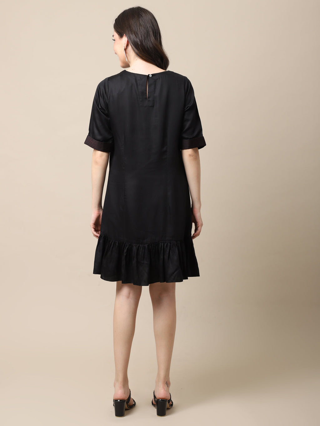 Tencel Black Tencel A-line dress by Ewoke with A-line Dress, aline dress, Black, knee length dress, Nostalgia's Thread by Ewoke, summer dress, sustainable fashion, Tencel, tencel dress at Kamakhyaa for sustainable fashion