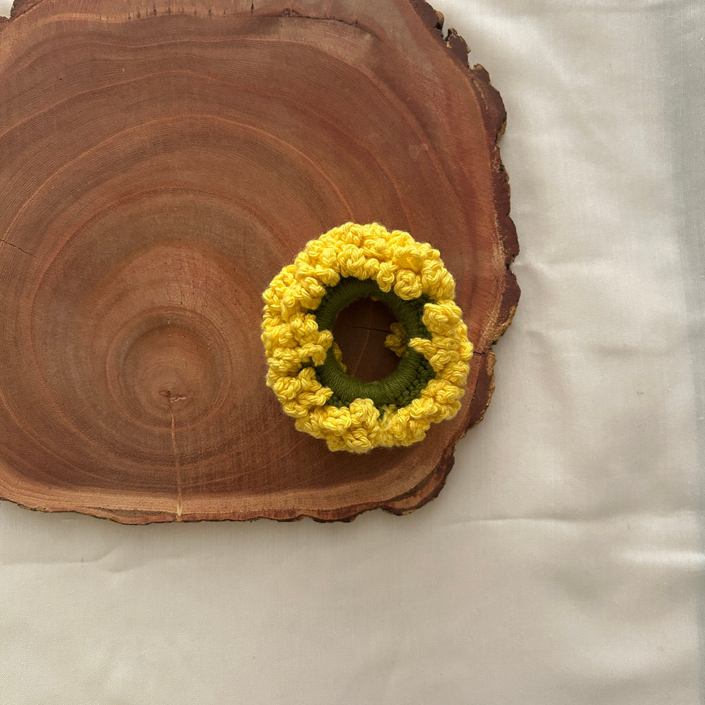 Yellow Gajra Scrunchie by Ikriit'm with at Kamakhyaa for sustainable fashion