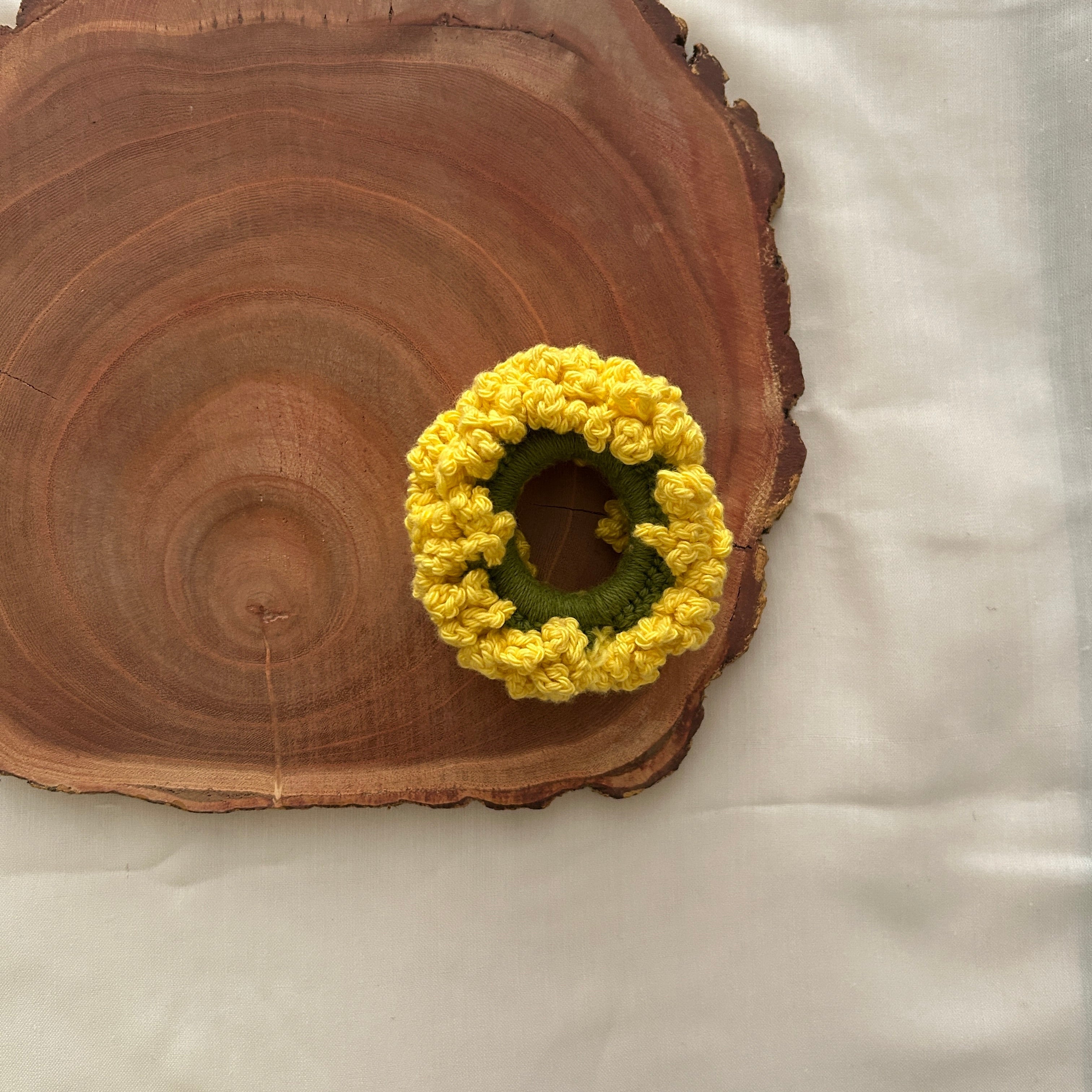 Yellow Gajra Scrunchie by Ikriit'm with at Kamakhyaa for sustainable fashion