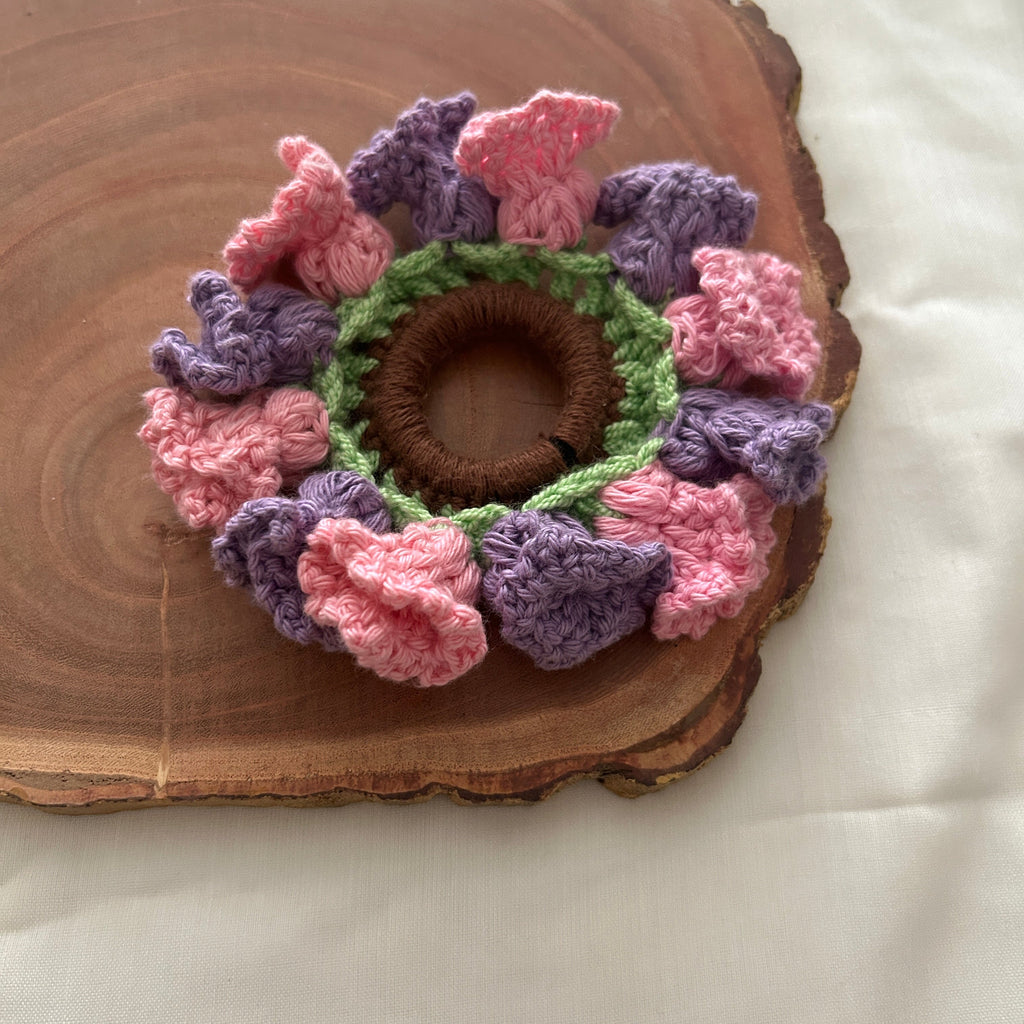 Purple and Pink Tulips Scrunchie by Ikriit'm with at Kamakhyaa for sustainable fashion