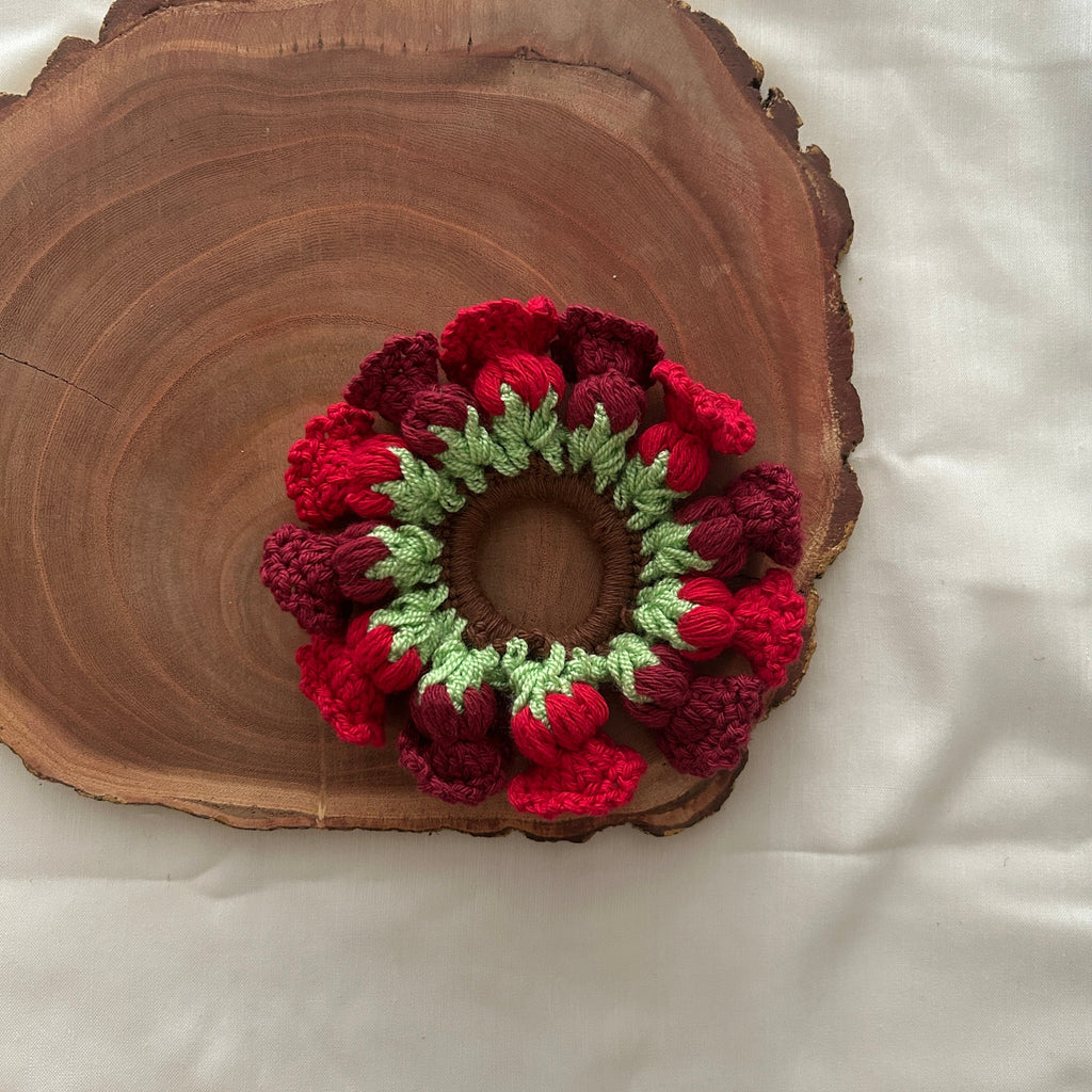 Red and Maroon Tulips Scrunchie by Ikriit'm with at Kamakhyaa for sustainable fashion